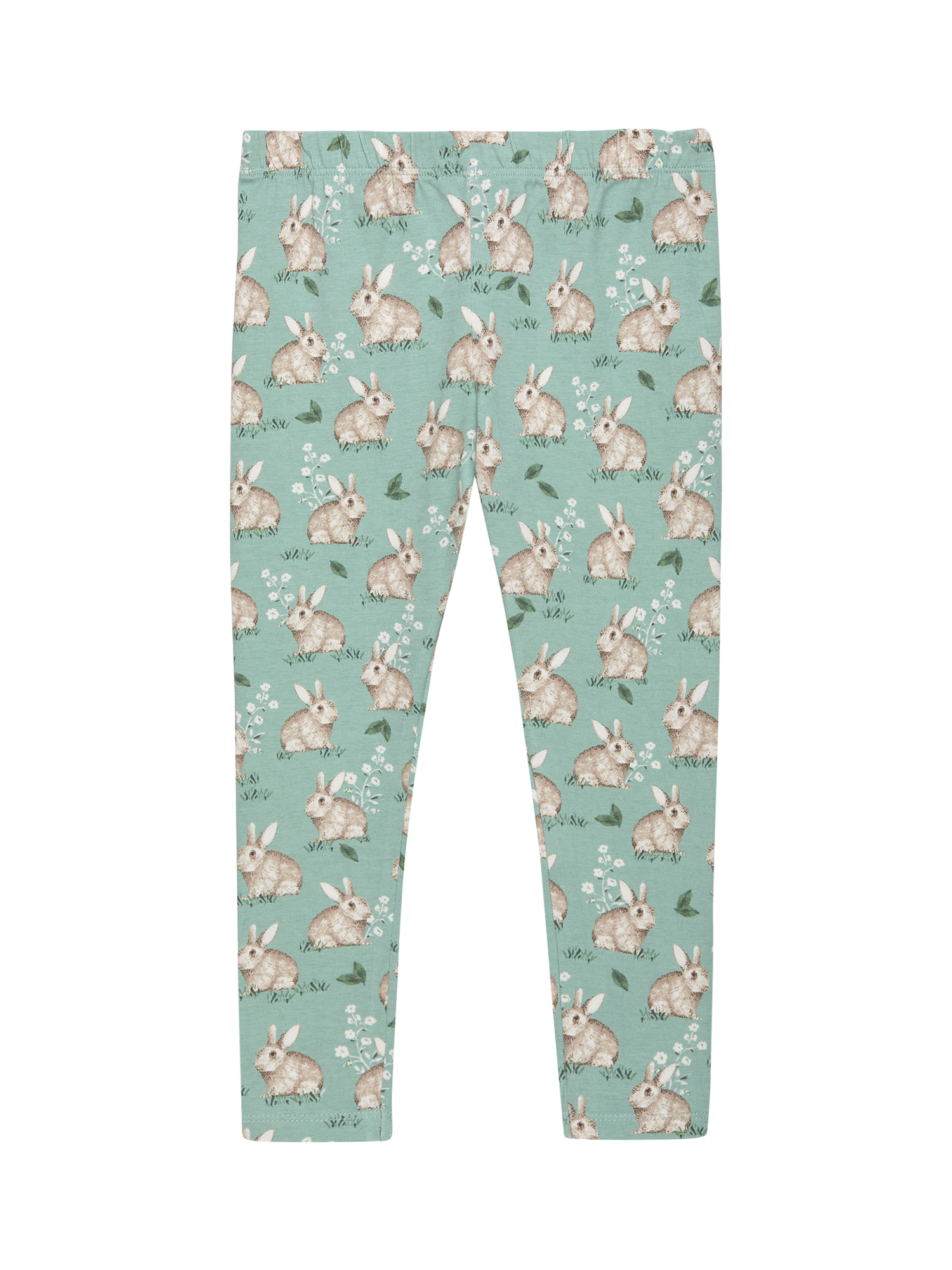 Product image 1 of 3, which shows Trotters Kids' Bunny Leggings, Pale Green, 2-3 years