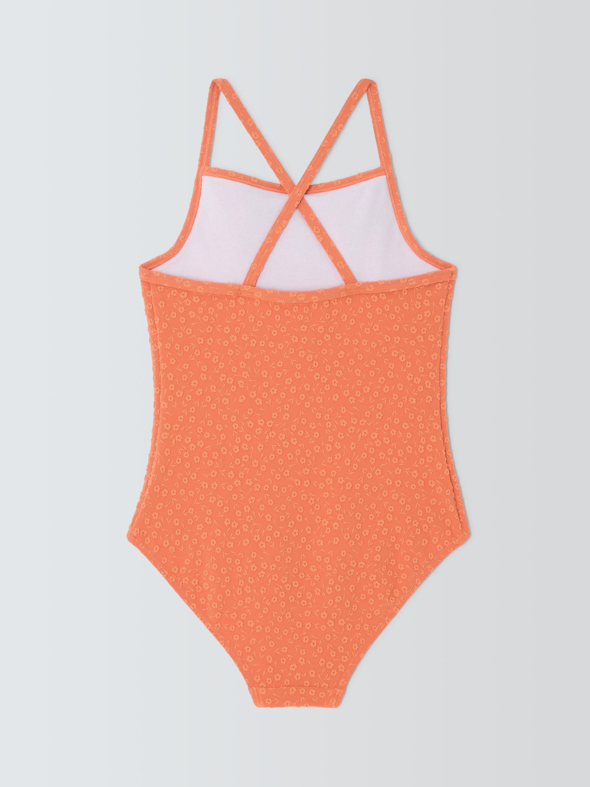 Product image 2 of 3, which shows John Lewis Kids' Textured Floral Swimsuit, Coral, 2 years