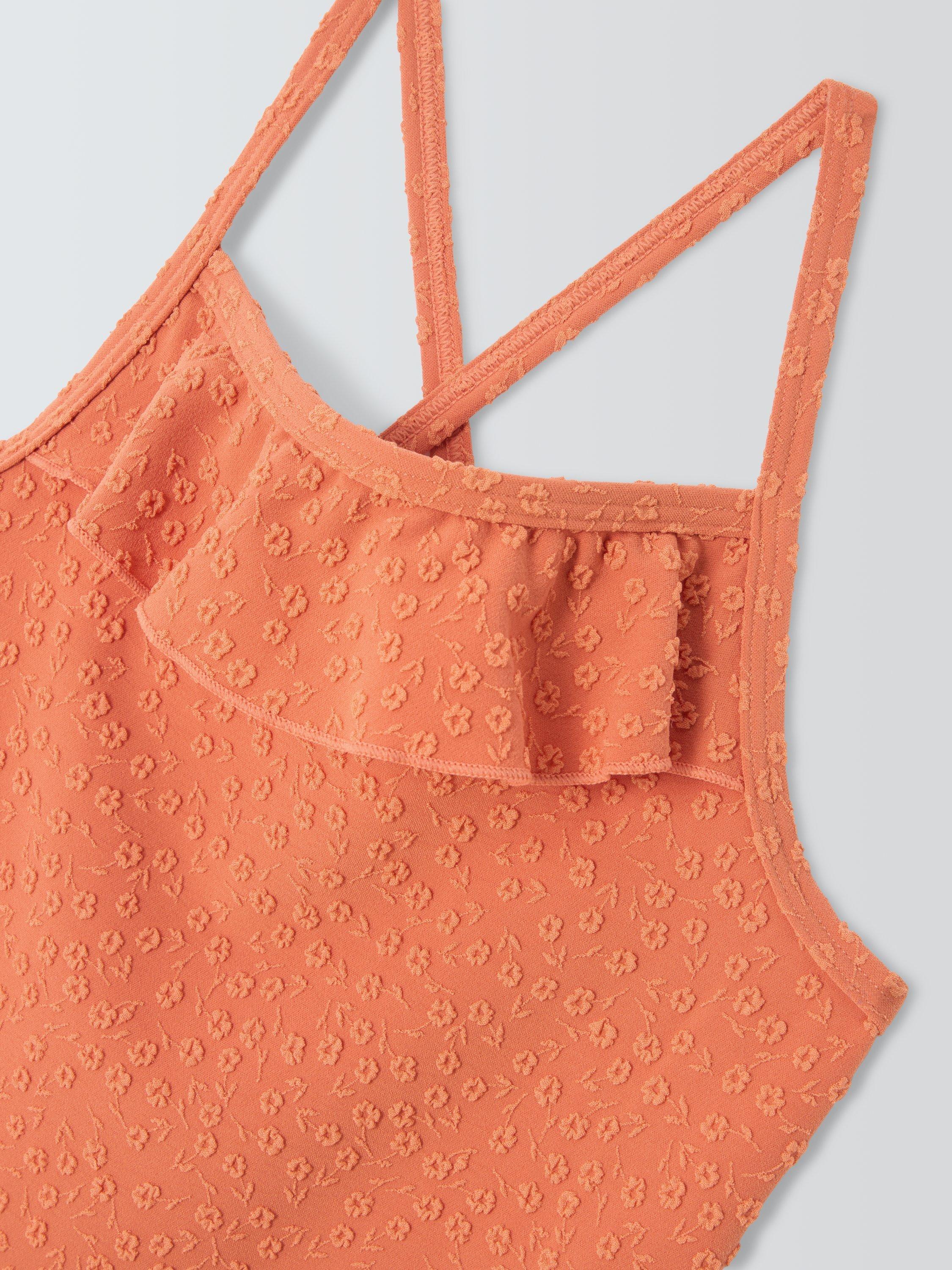 Product image 3 of 3, which shows John Lewis Kids' Textured Floral Swimsuit, Coral, 2 years