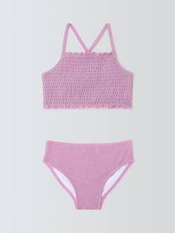 John Lewis Kids' Glitter Shirred Bikini, Pink, Pink
