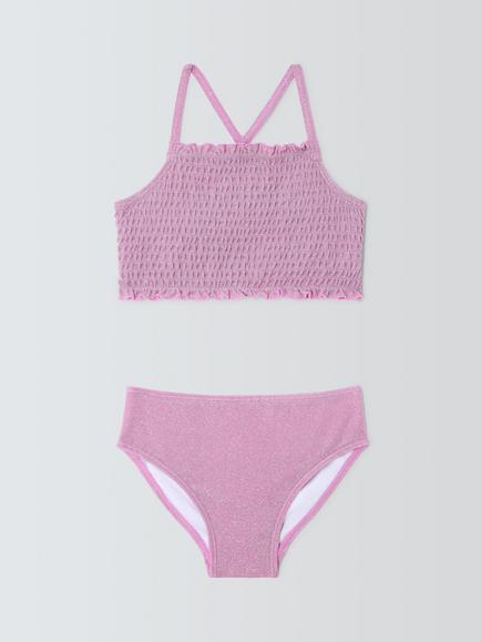 John Lewis Kids' Glitter Shirred Bikini, Pink, Pink