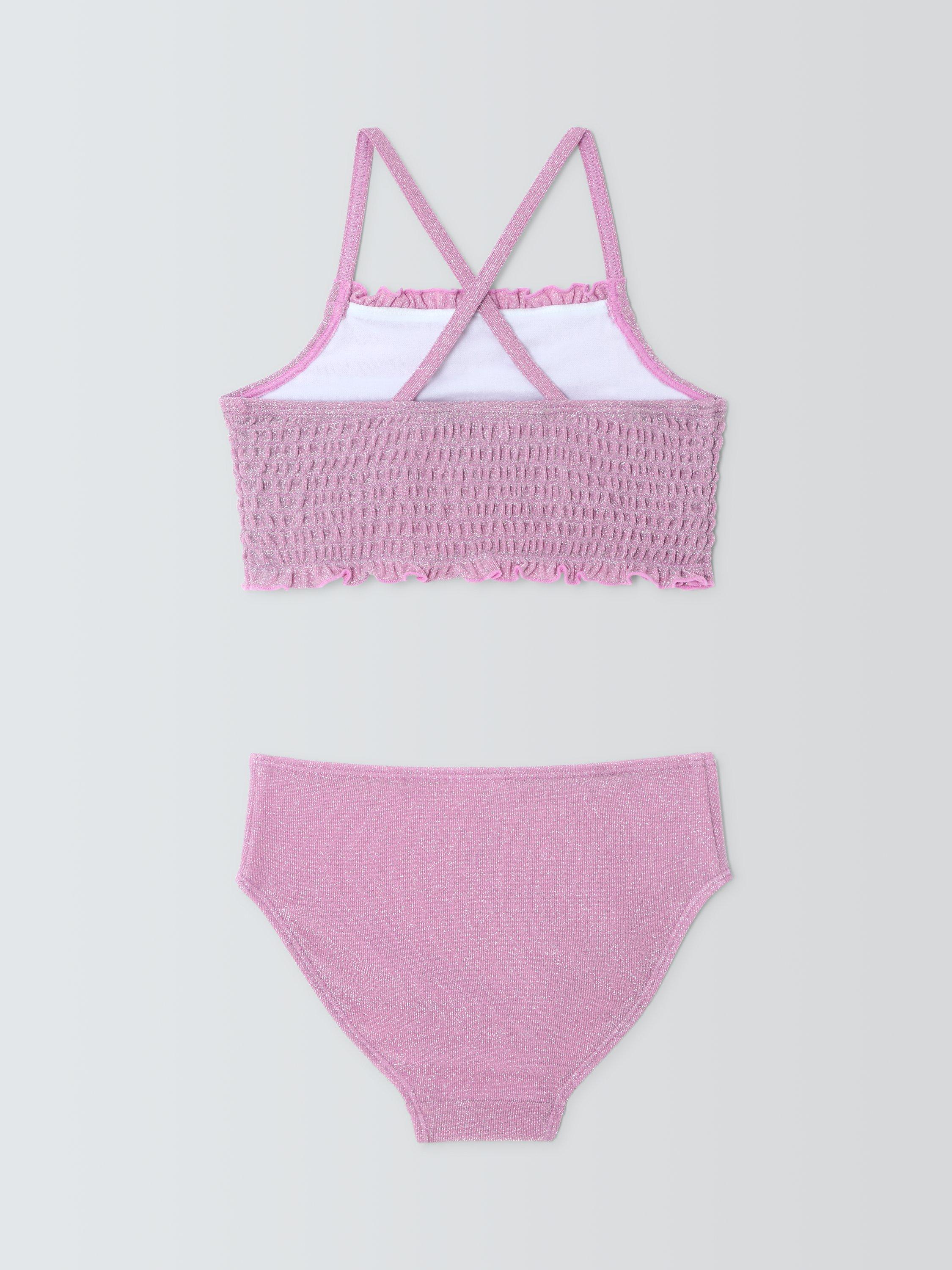 Product image 2 of 3, which shows John Lewis Kids' Glitter Shirred Bikini, Pink, 2 years