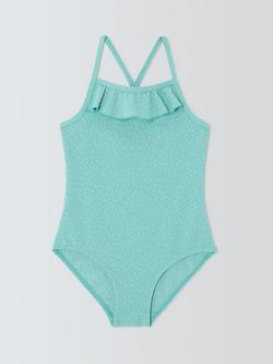 John Lewis Kids' Ruffle Top Textured Swimsuit, Green, Green