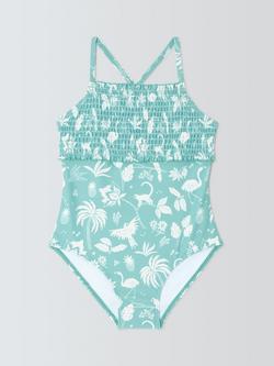 John Lewis Kids' Into The Wild Sunpro Swimsuit, Green, Green