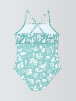 John Lewis Kids' Into The Wild Sunpro Swimsuit, Green - view 2, Green