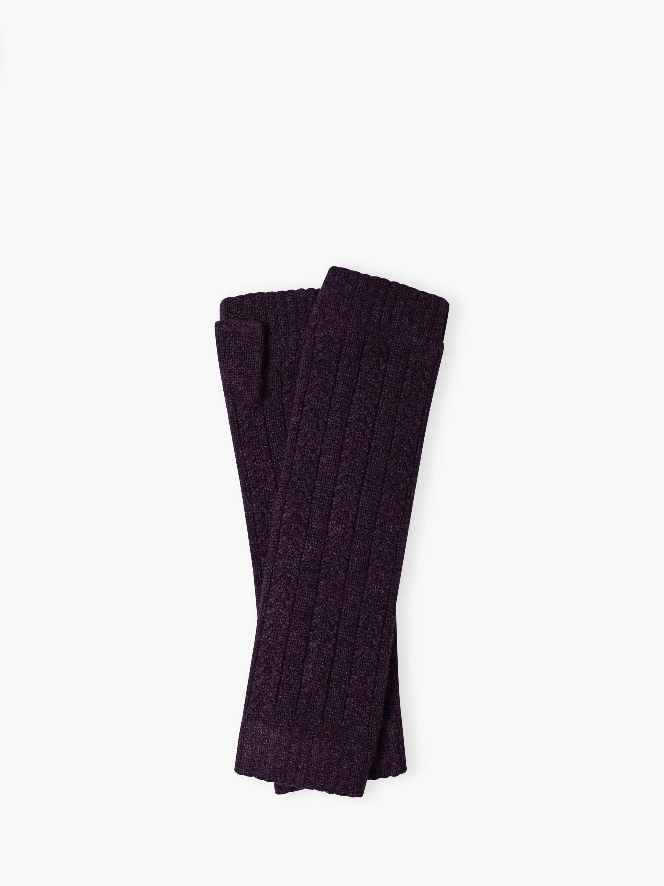 Brora Cashmere Cable Knit Mitts, Blackcurrant, One Size