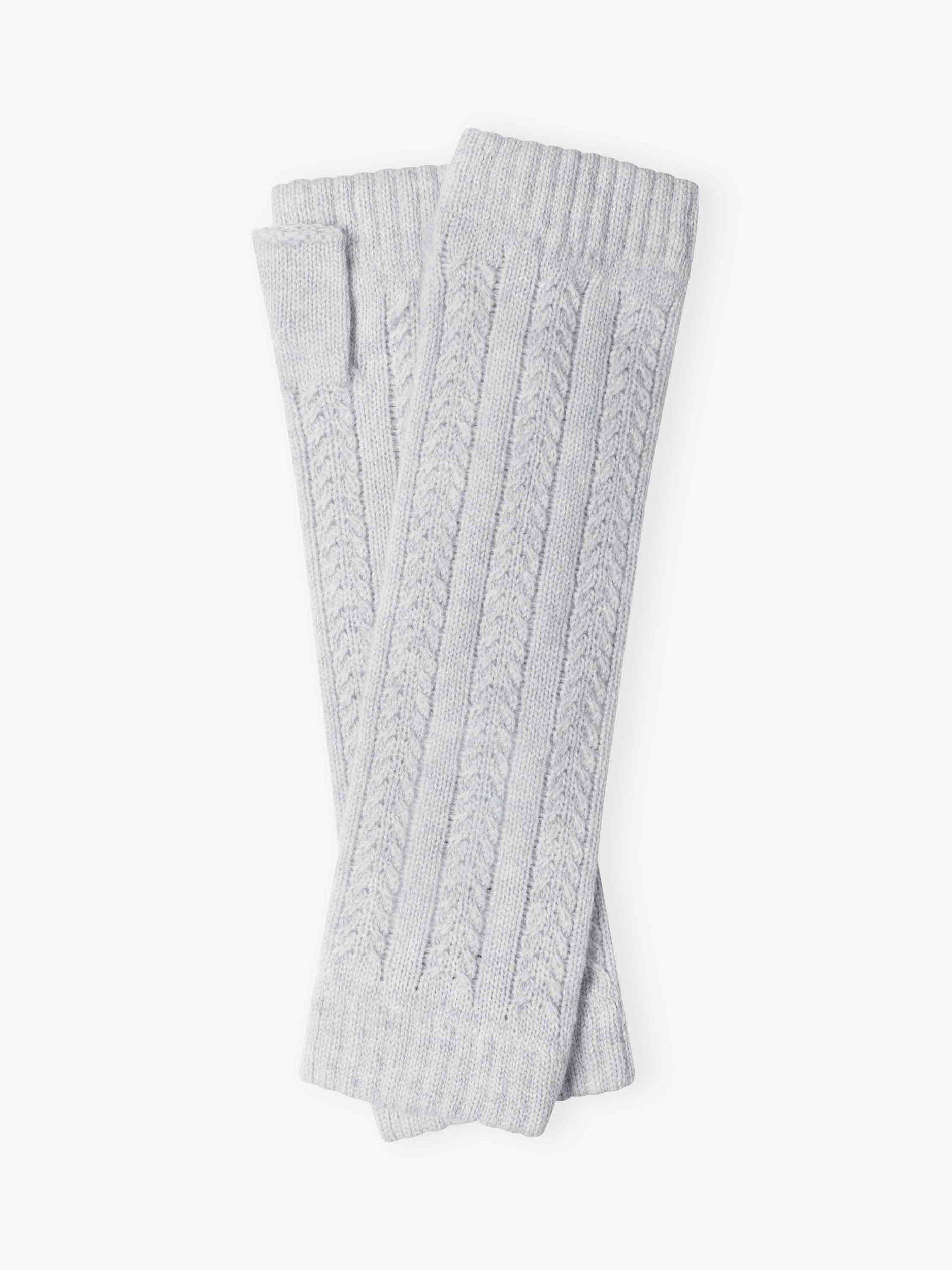 Brora Cashmere Cable Knit Mitts, Pearl, One Size