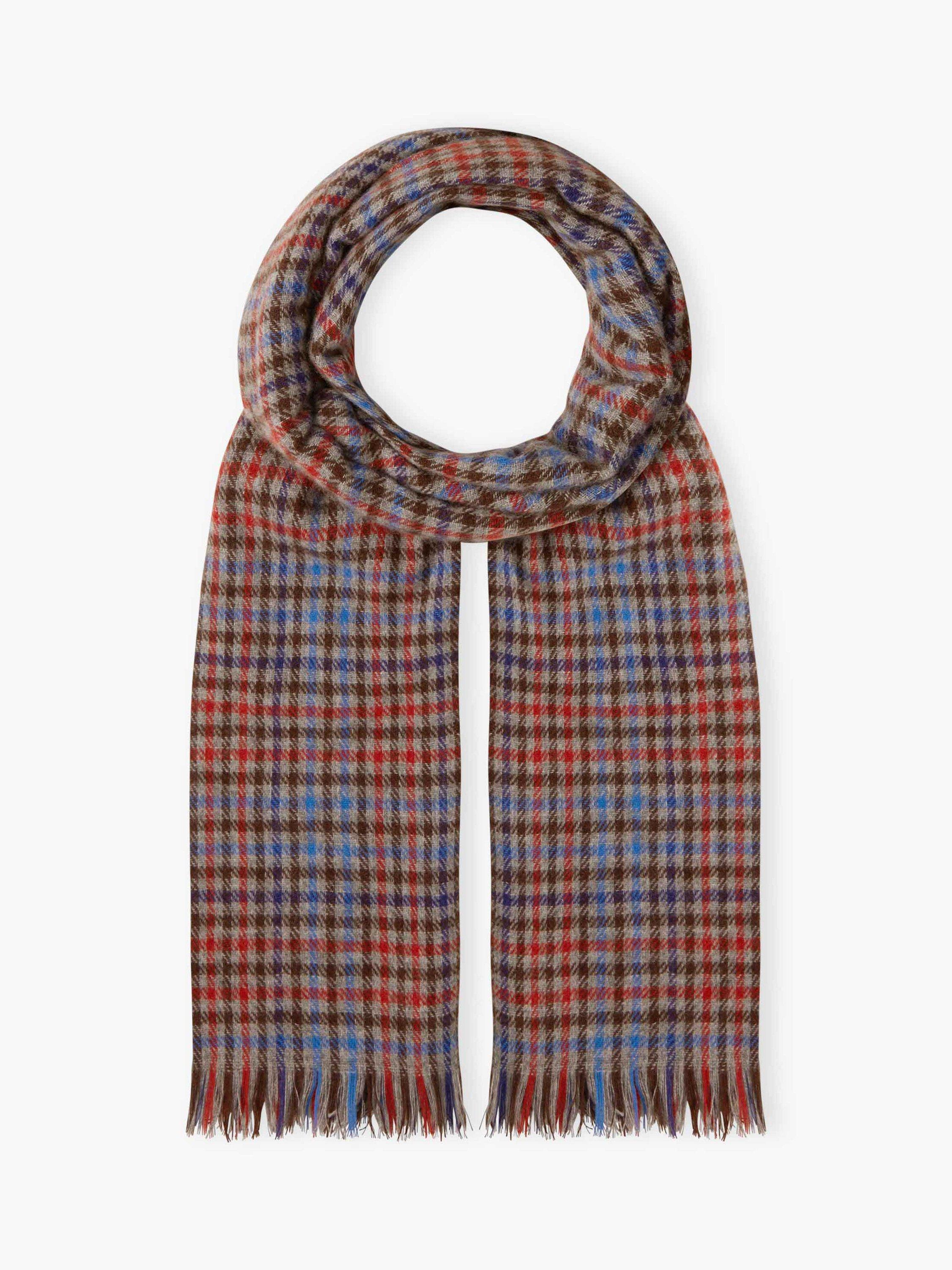 Brora Cashmere Check Chartouche, Clay/China Blue, One Size