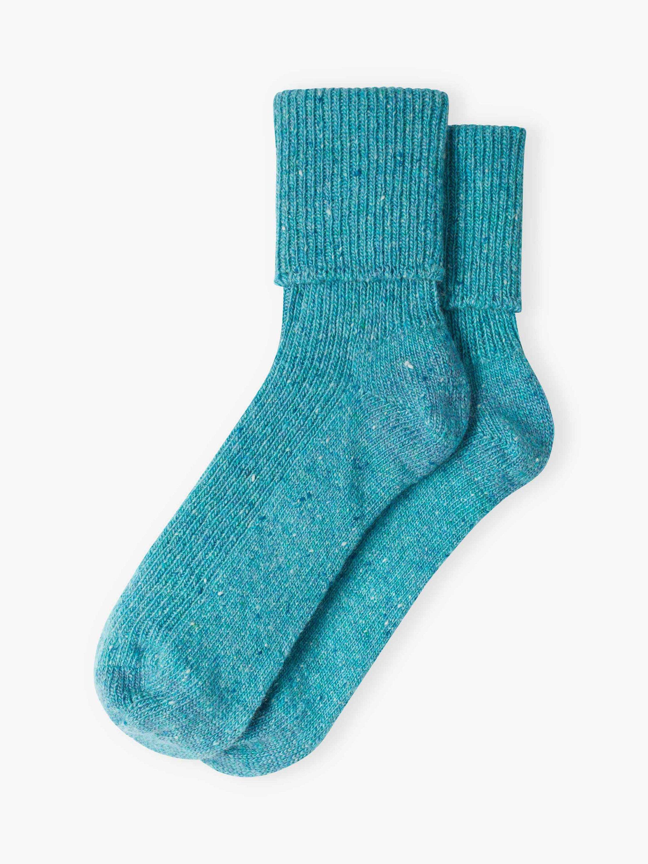 Brora Donegal Fleck Cashmere Rich Socks, Ocean