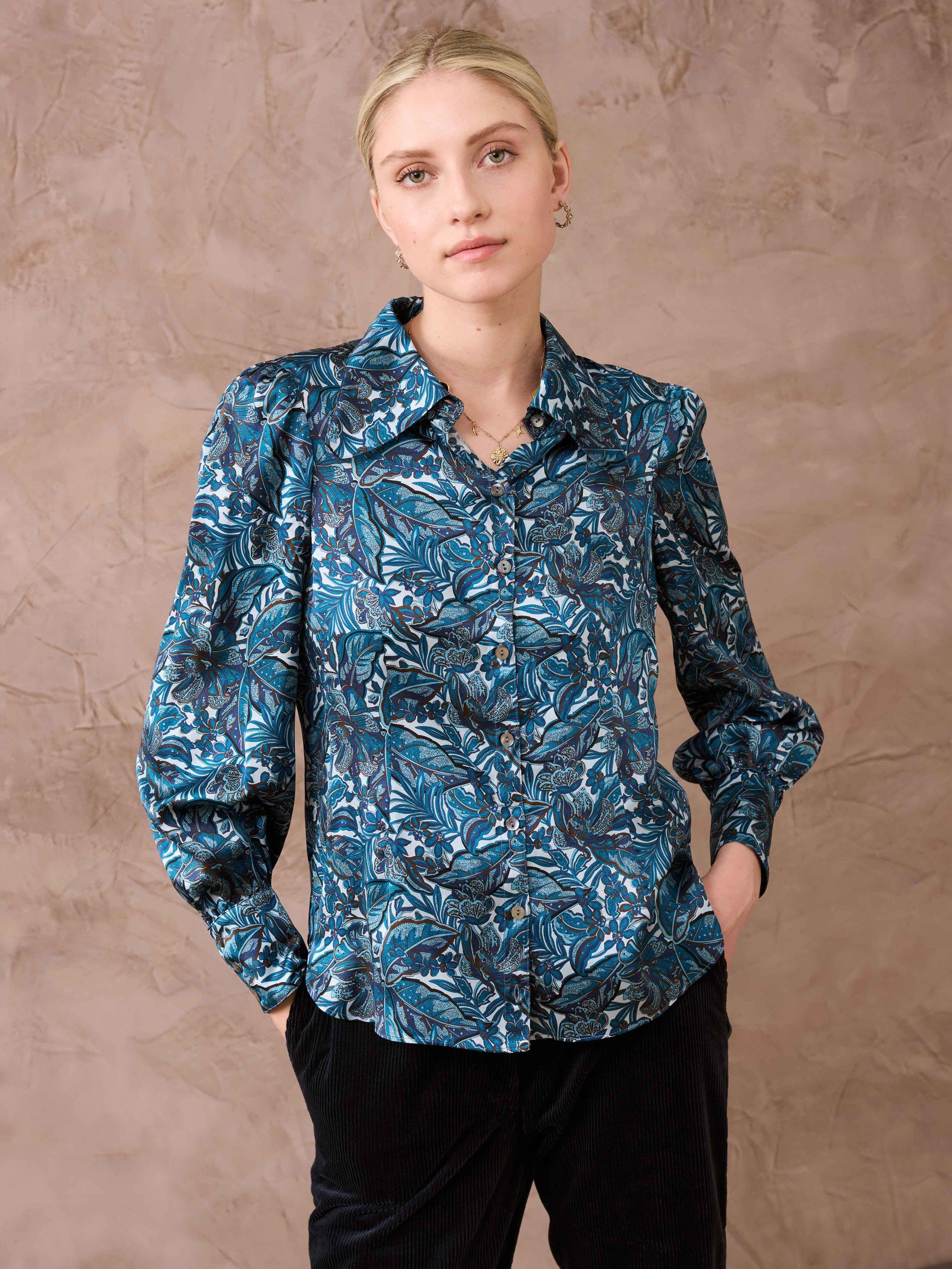 Brora Liberty Print Satin Silk Shirt, Multi