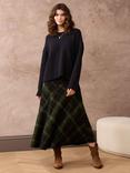 Brora Plaid Check Wool Rich Skirt, Black/Thyme