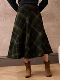 Brora Plaid Check Wool Rich Skirt, Black/Thyme