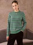 Brora Ditsy Fair Isle Pure Cashmere Jumper, Thyme/Multi