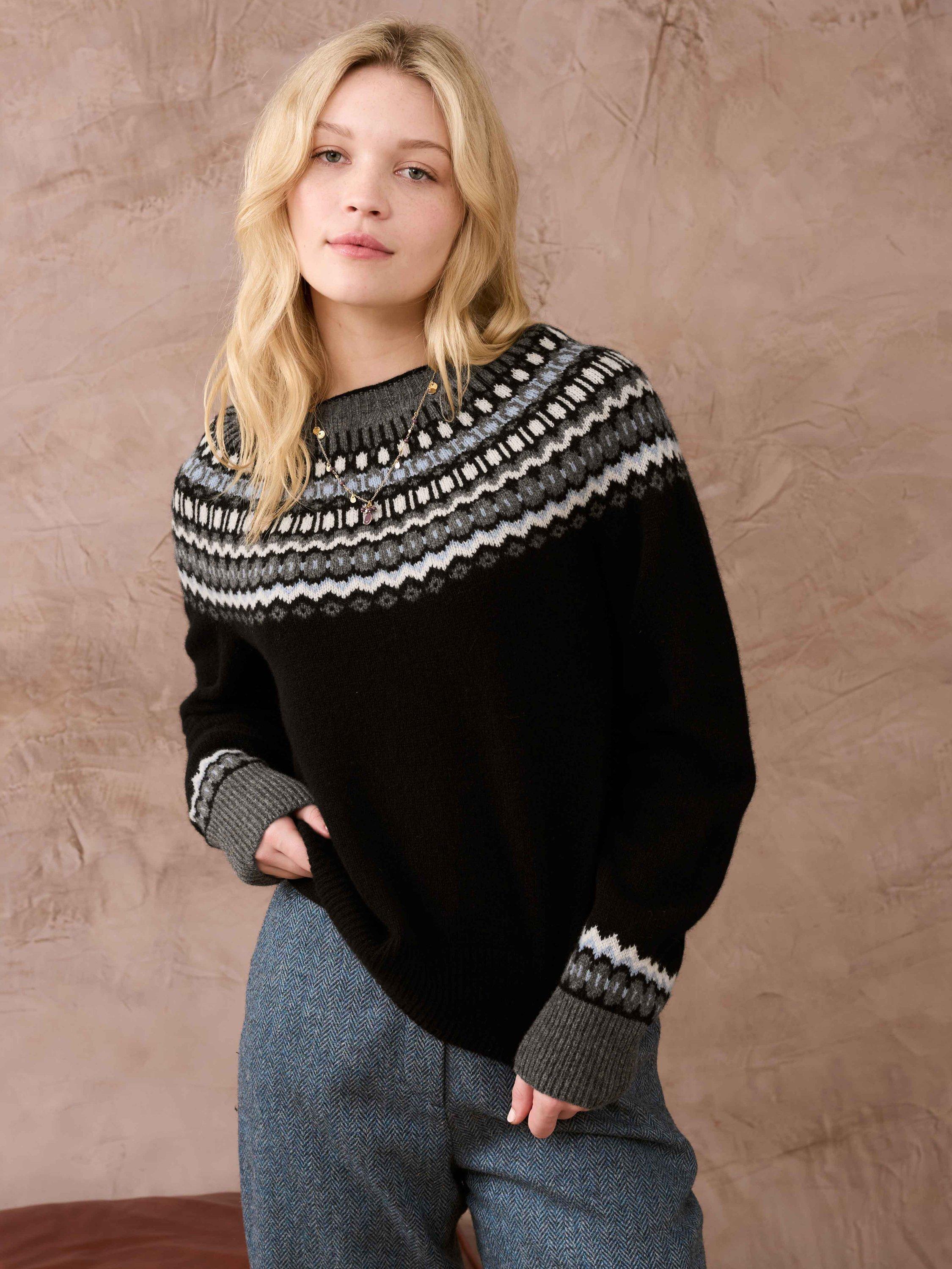Brora Fair Isle Super Soft Pure Lambswool Jumper, Black