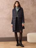 Brora Check Wool Rich Coat, Cocoa/Sky