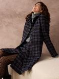 Brora Check Wool Rich Coat, Cocoa/Sky