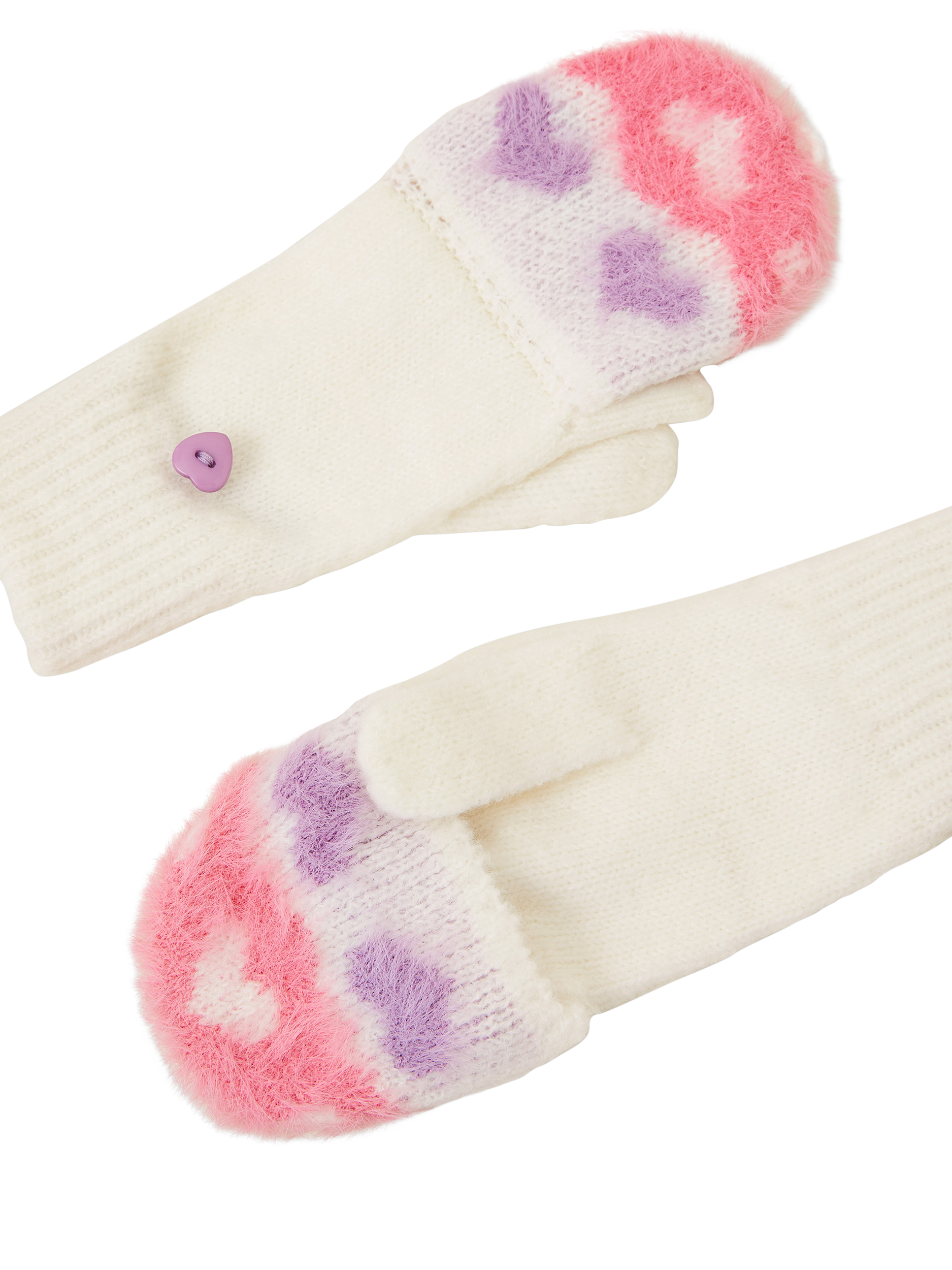 Product image 2 of 2, which shows Angels by Accessorize Kids' Fluffy Heart Mittens, Multi, 3-5 years