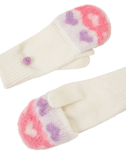 Angels by Accessorize Kids' Fluffy Heart Mittens, Multi - view 2, Multi