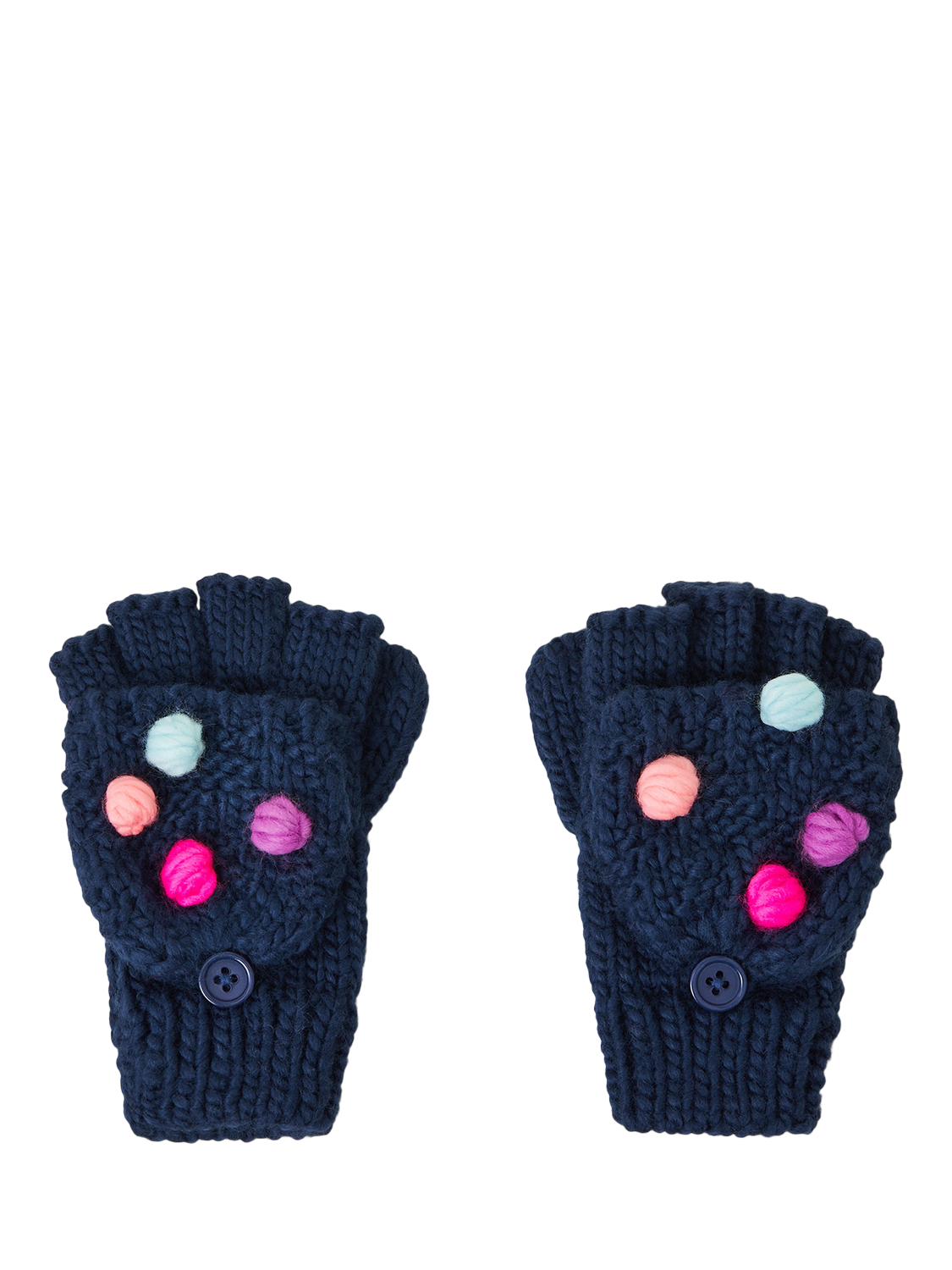 Angels by Accessorize Kids' Pom Pom Capped Mittens, Navy