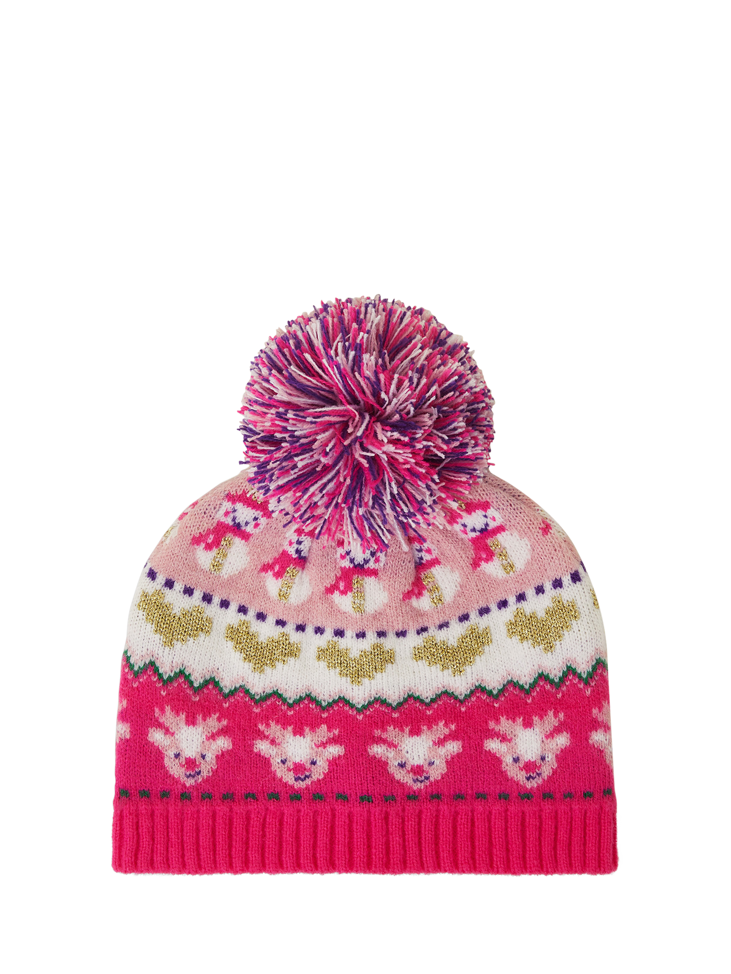 Angels by Accessorize Kids' Christmas Fair Isle Bobble Hat, Pink/Multi