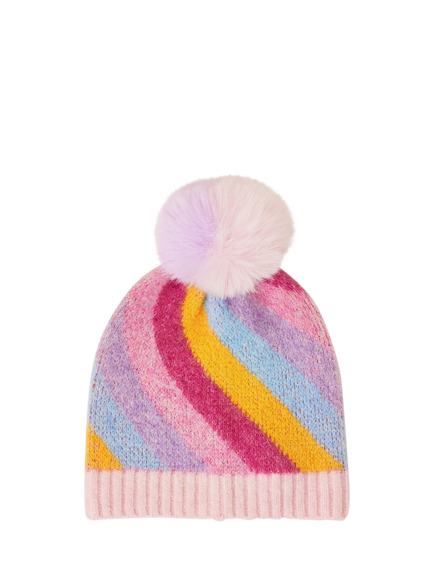 Angels by Accessorize Kids' Stripe Beanie Hat, Pink/Multi