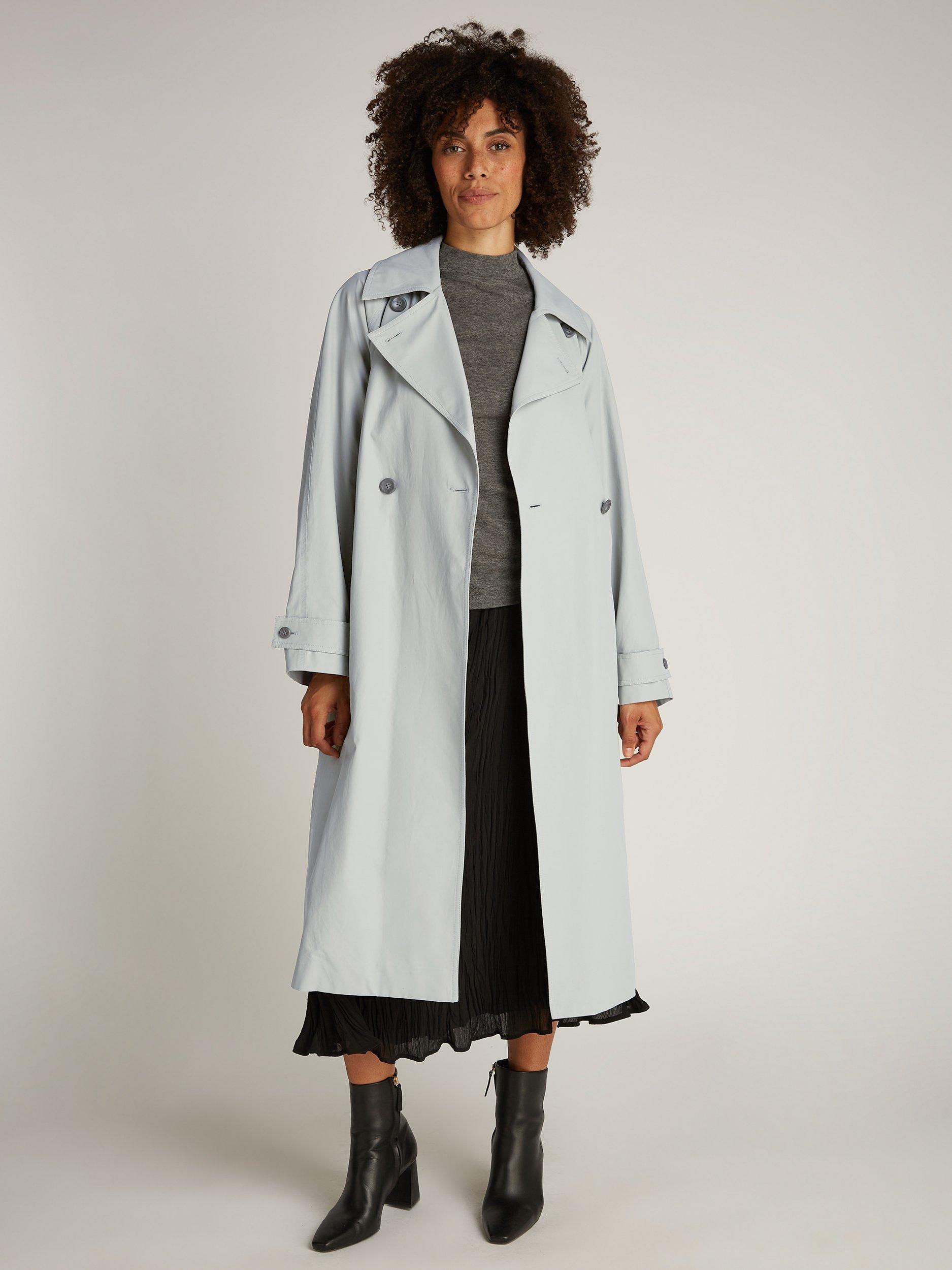 Product image 1 of 7, which shows Calvin Klein Longline Trench Coat, Ocean Mist Grey, 10