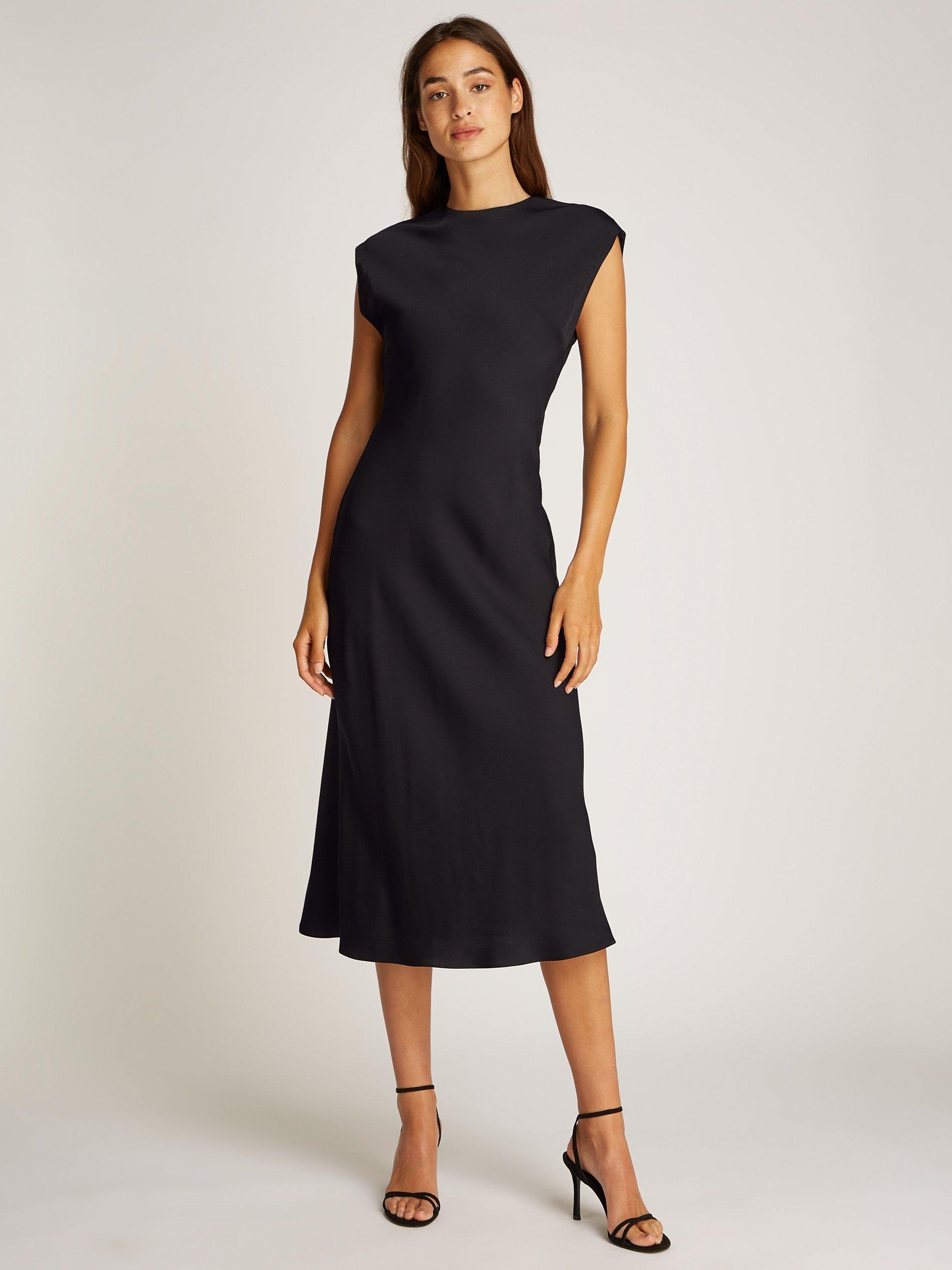 Product image 1 of 4, which shows Calvin Klein Heavy Shine Shift Dress, Black, 14