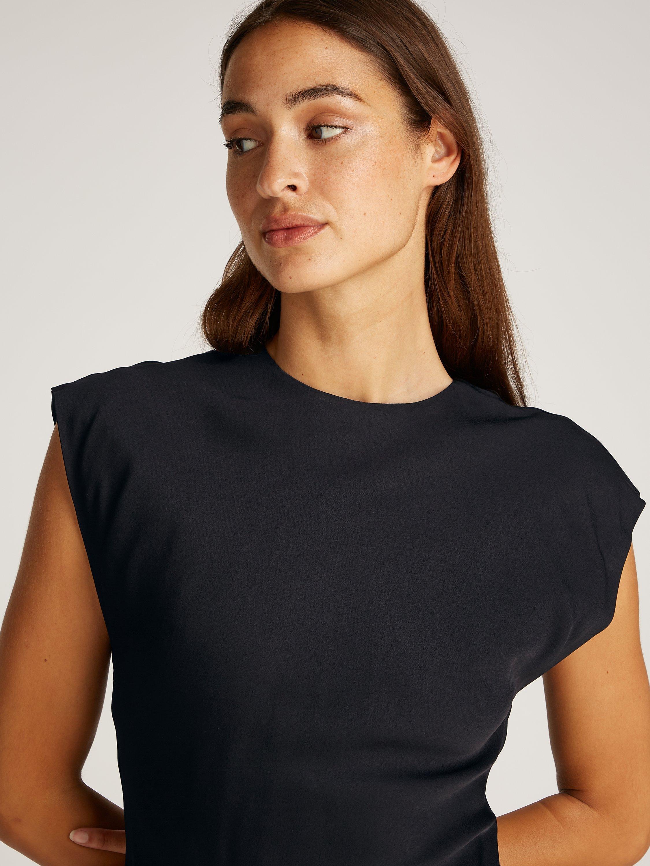Product image 4 of 4, which shows Calvin Klein Heavy Shine Shift Dress, Black, 14
