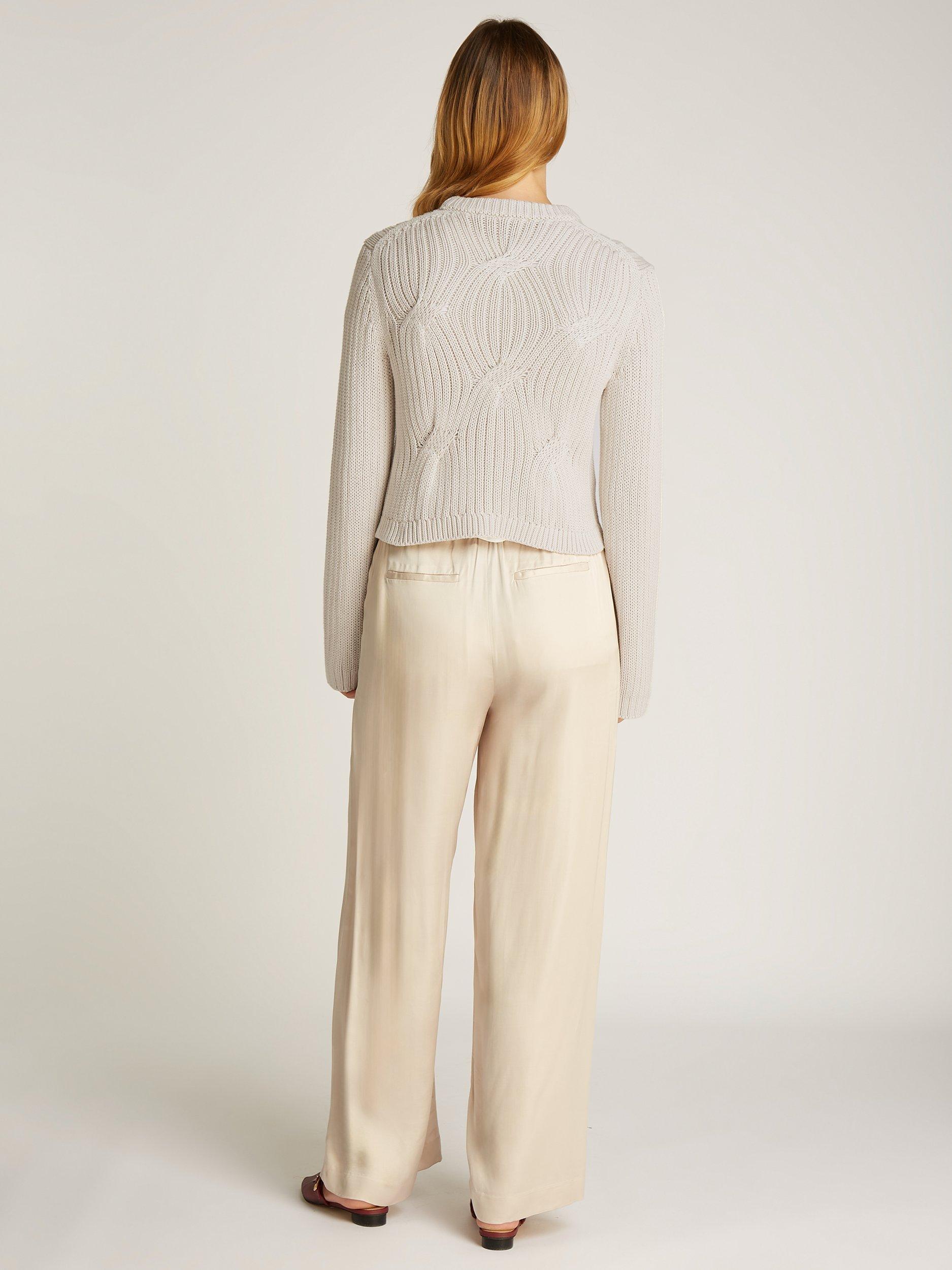 Product image 2 of 6, which shows Calvin Klein Cable Knit Jumper, Moonbeam, XS