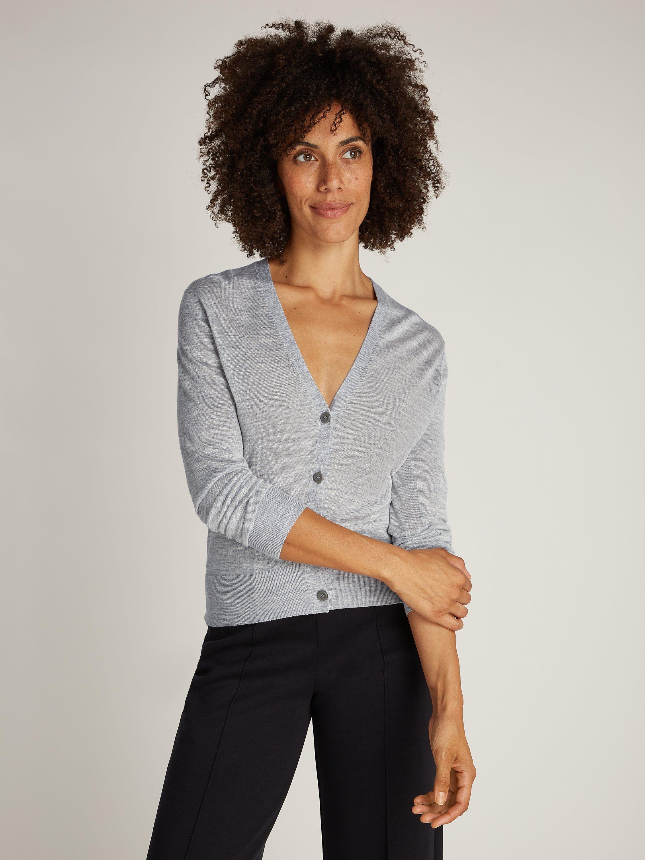 Calvin Klein Regular Fit V-Neck Cardigan, Pale Grey Heather