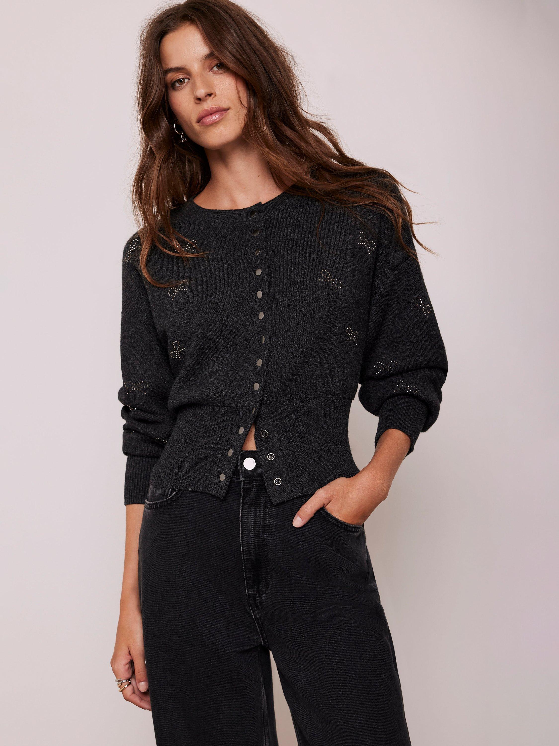 Mint Velvet Bow Detail Cardigan, Grey