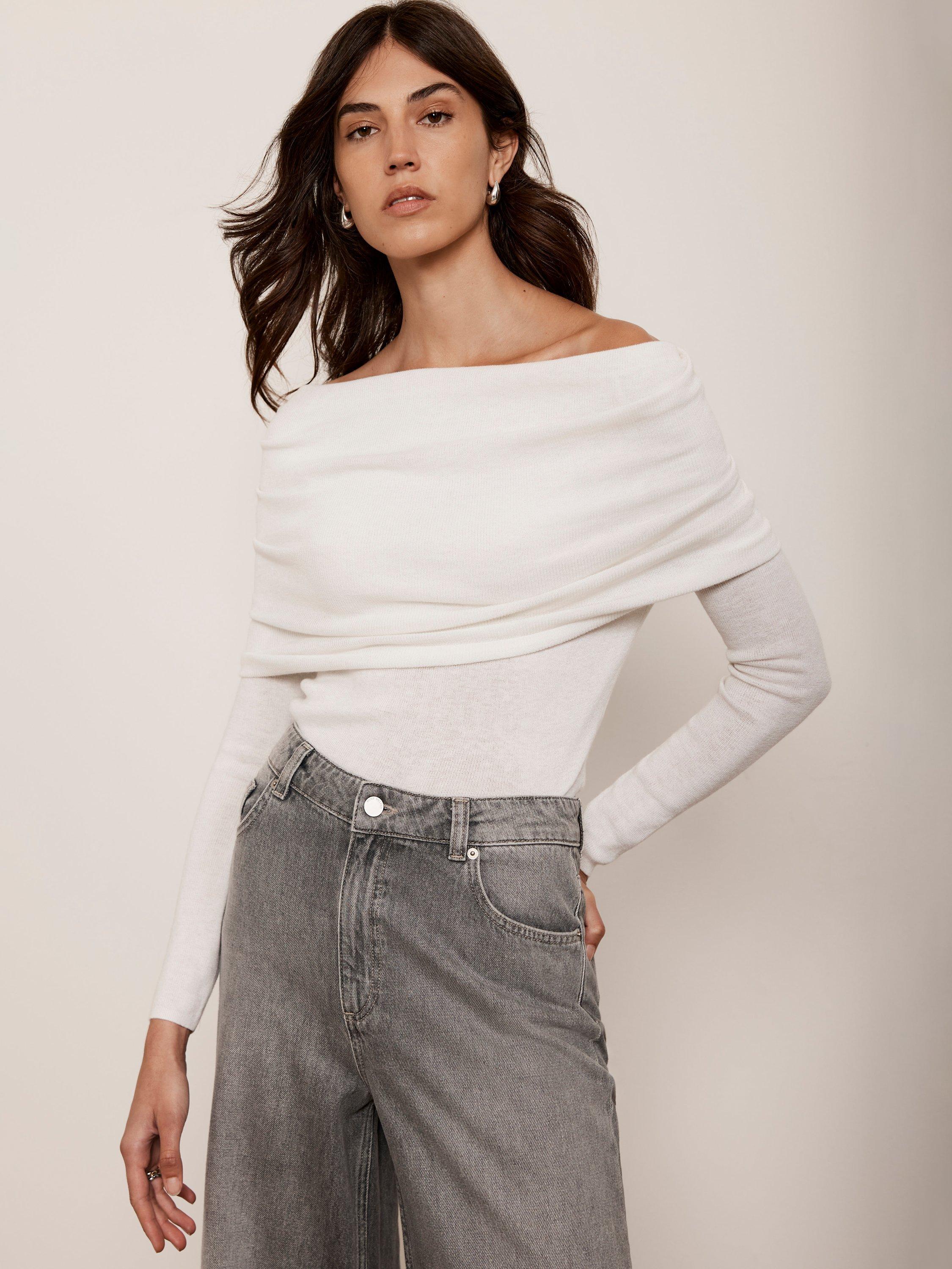 Mint Velvet Knit Bardot Jumper, Natural Cream