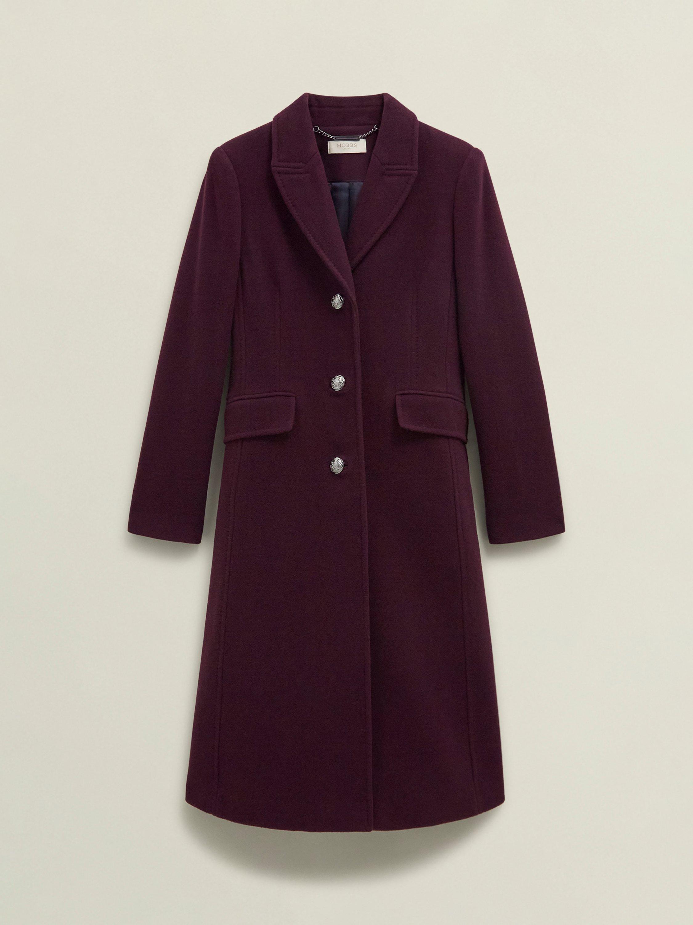 Product image 4 of 6, which shows Hobbs Petite Edwina Wool Rich Coat, Wine, 10