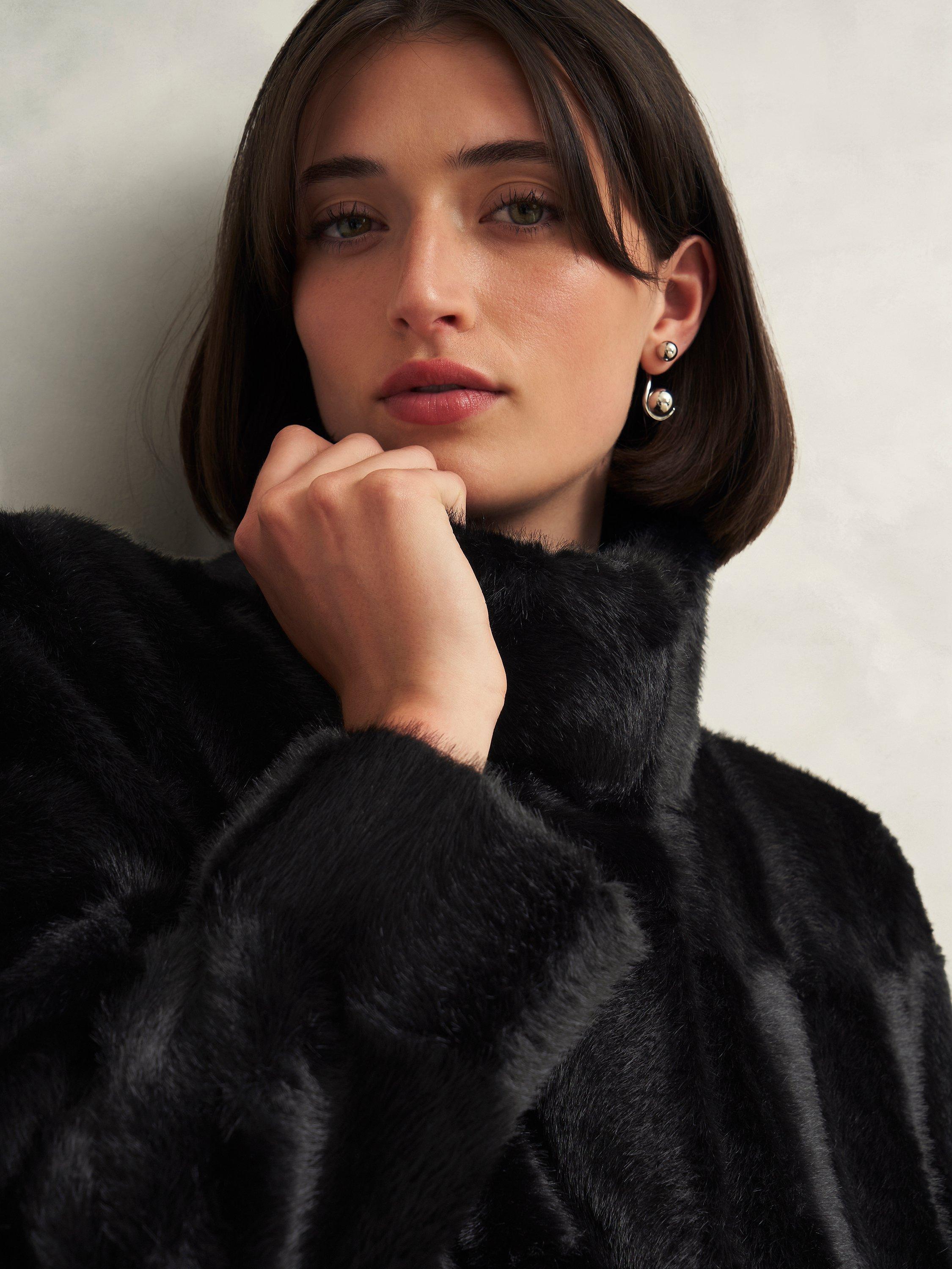 Product image 2 of 2, which shows Hobbs Petite Rosanne Faux Fur Coat, Black, XS