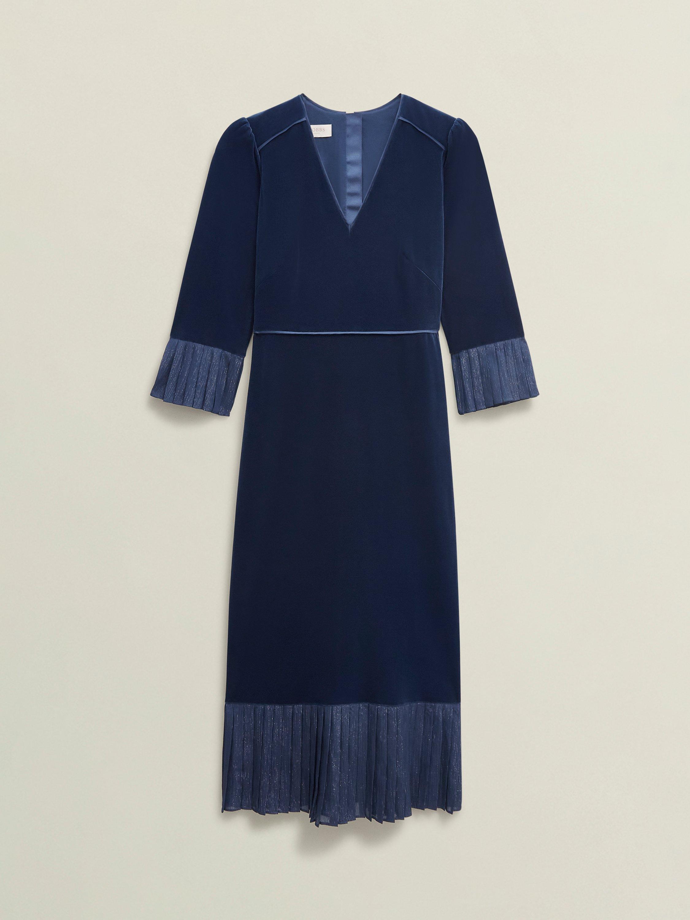 Product image 6 of 7, which shows Hobbs Petite Mary Velvet Dress, Riverside Blue, 16