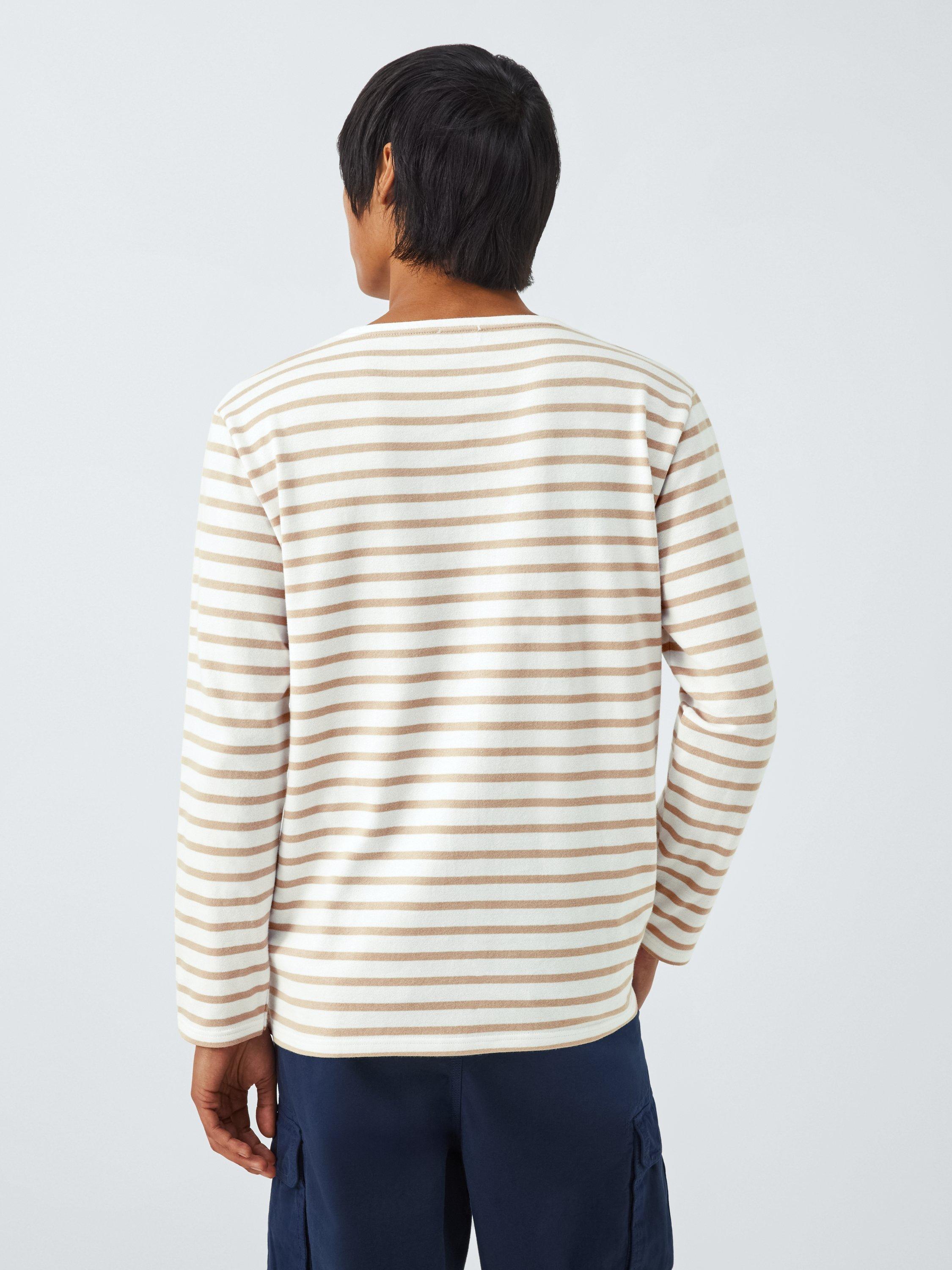 Product image 2 of 6, which shows Armor Lux Cotton Regular Fit Long Sleeve Stripe T-Shirt, Blanc/Cookie, XS