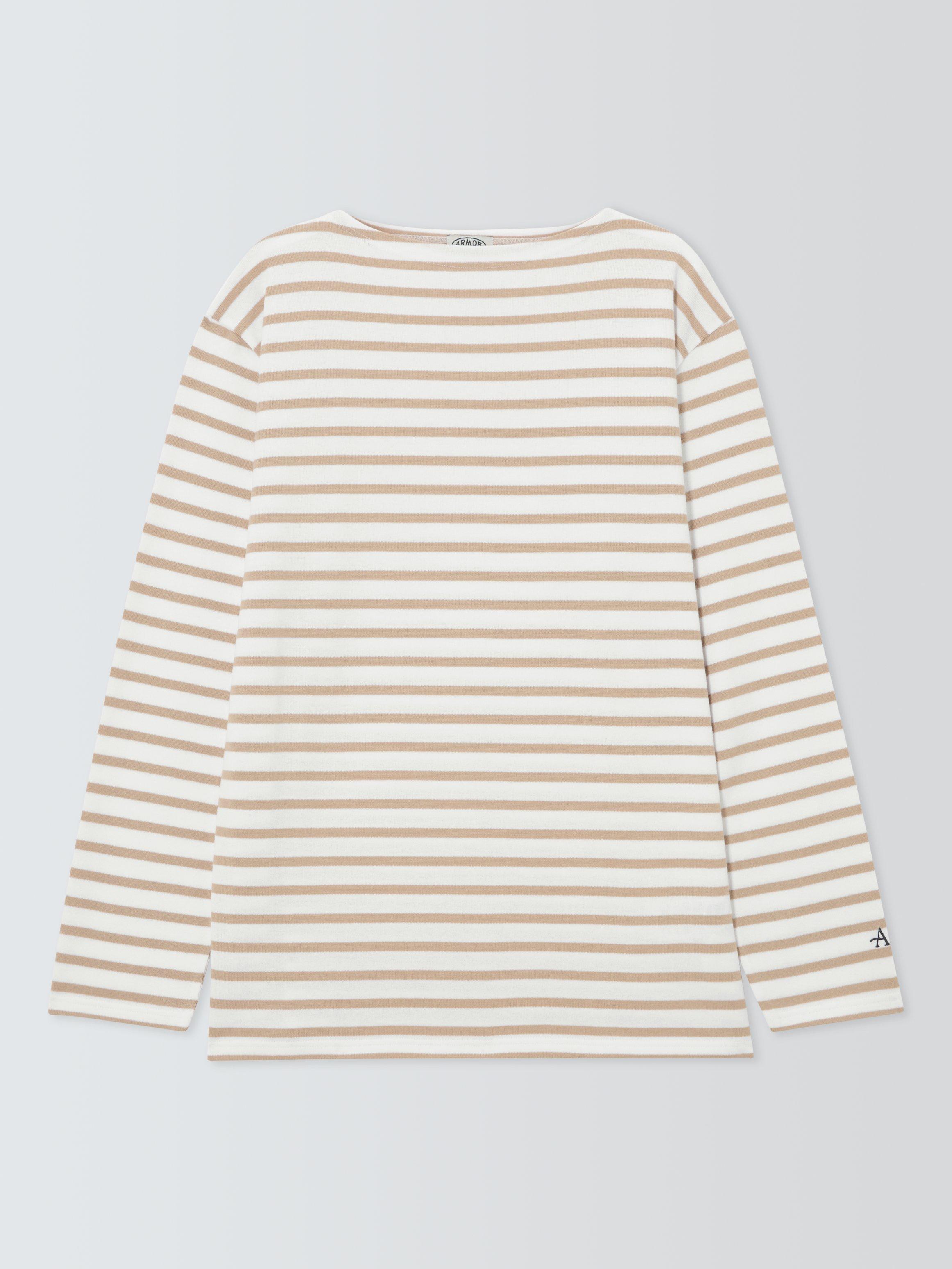 Product image 4 of 6, which shows Armor Lux Cotton Regular Fit Long Sleeve Stripe T-Shirt, Blanc/Cookie, XS