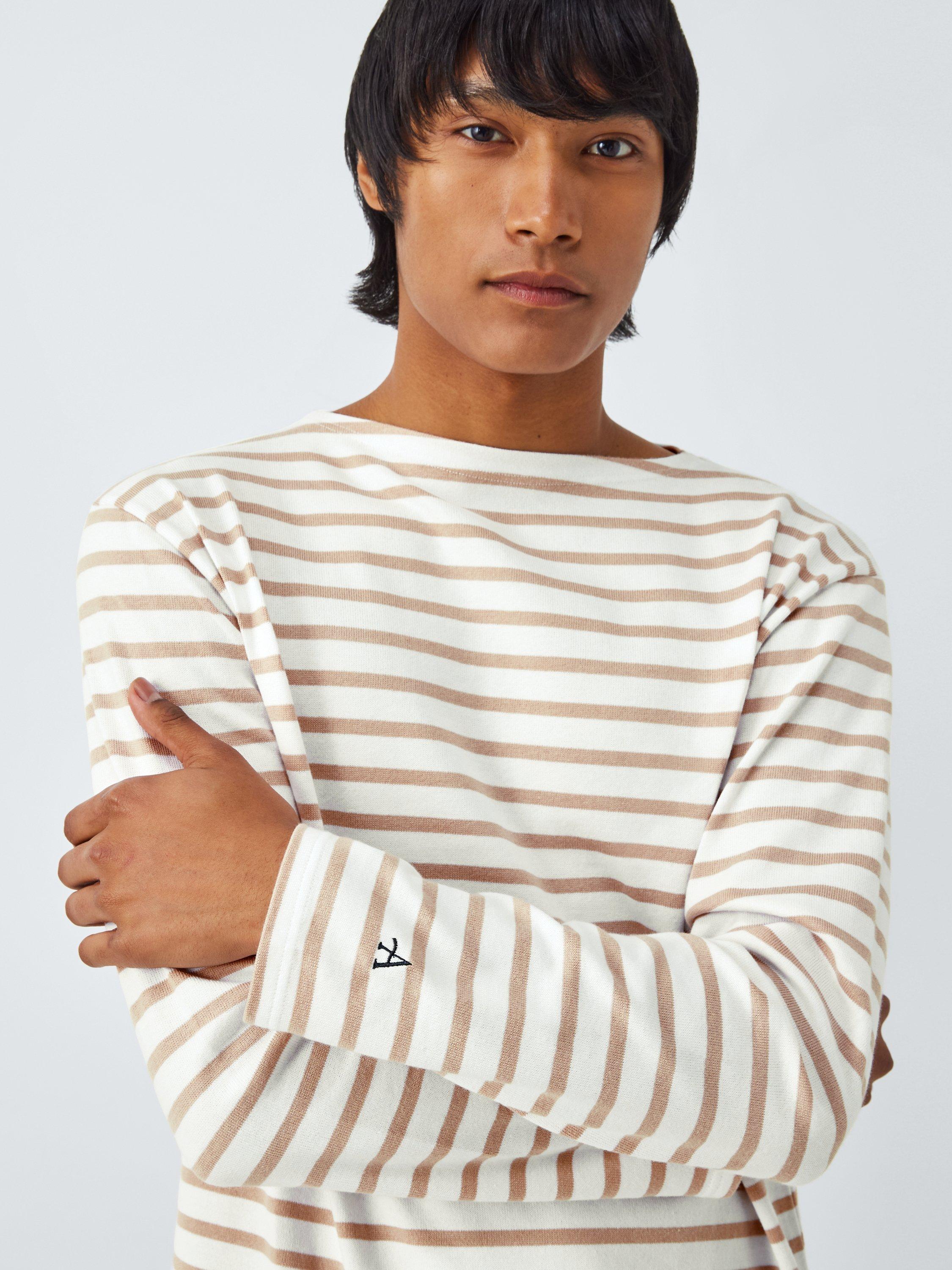 Product image 6 of 6, which shows Armor Lux Cotton Regular Fit Long Sleeve Stripe T-Shirt, Blanc/Cookie, XS