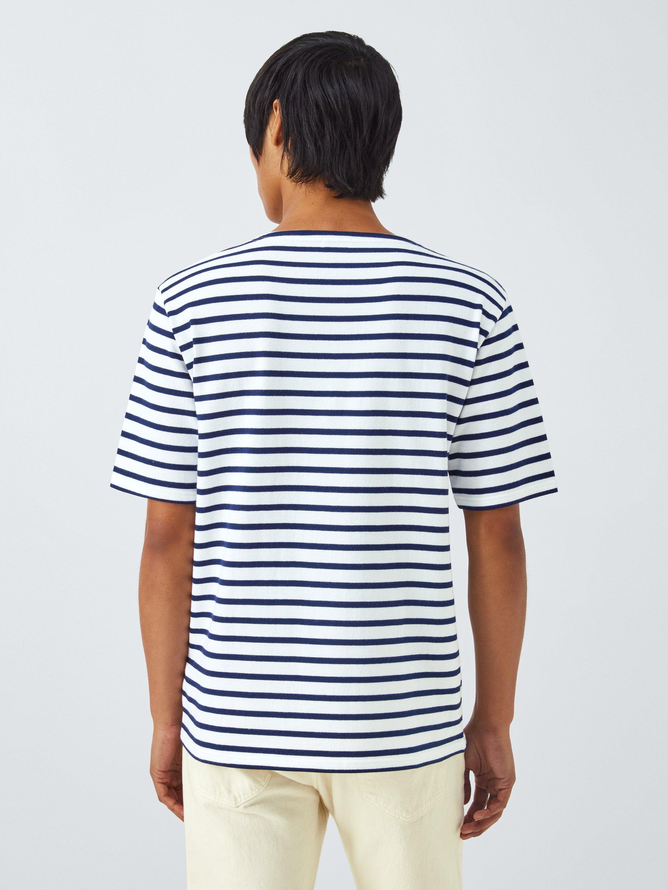 Product image 2 of 6, which shows Armor Lux Cotton Regular Fit Short Sleeve Stripe T-Shirt, Blanc/Seal, S