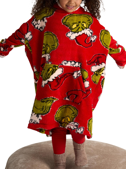 Brand Thread Kids' Grinch Hooded Blanket, Red/Green, Red/Green