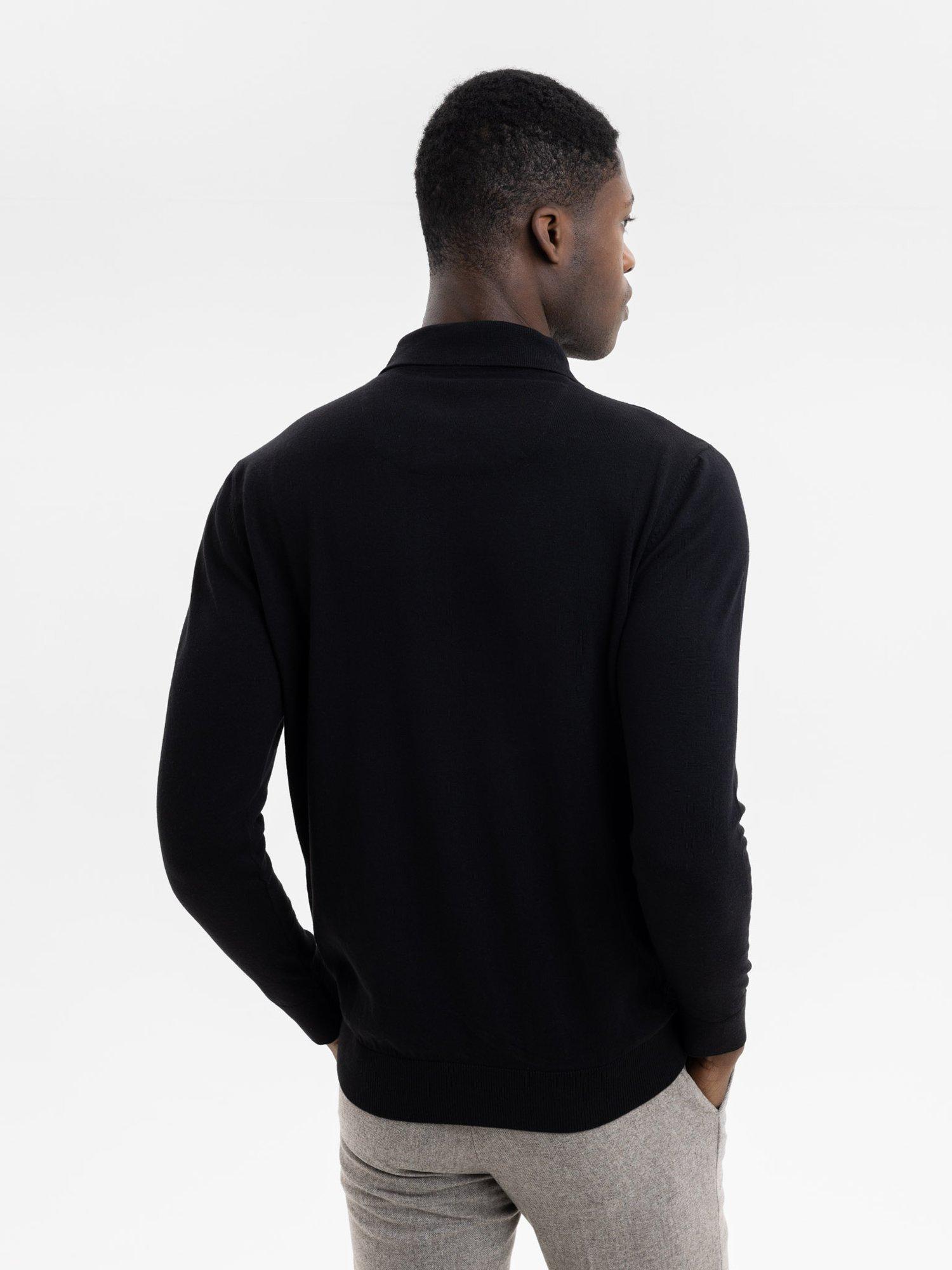 Product image 3 of 4, which shows Blake Mill Cashmere Blend Knitted Polo Shirt, Black, S