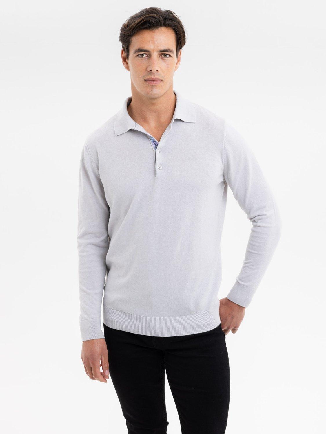 Product image 1 of 4, which shows Blake Mill Cashmere Blend Knitted Polo Shirt, Grey, S