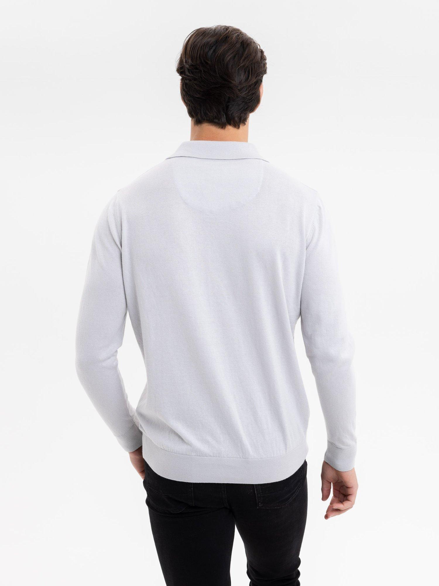 Product image 3 of 4, which shows Blake Mill Cashmere Blend Knitted Polo Shirt, Grey, S