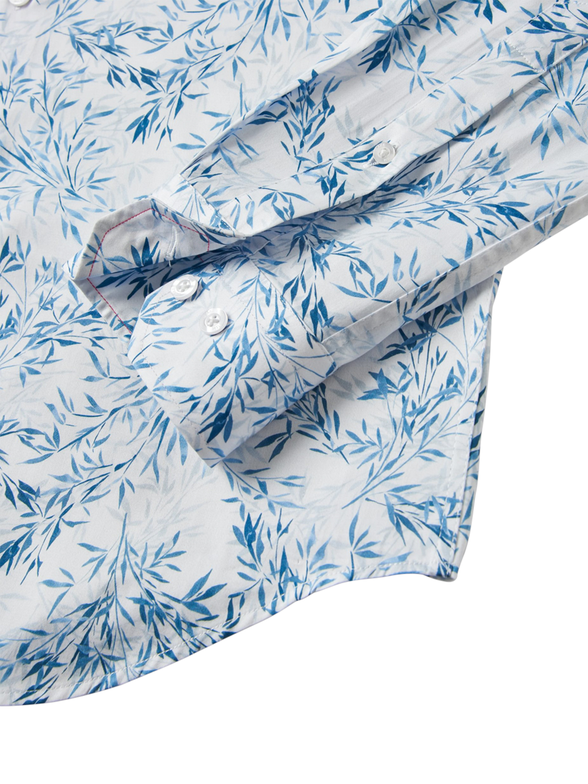 Product image 5 of 5, which shows Blake Mill Cutaway Collar Savanna Print Tailored Fit Shirt, Blue Pattern, S