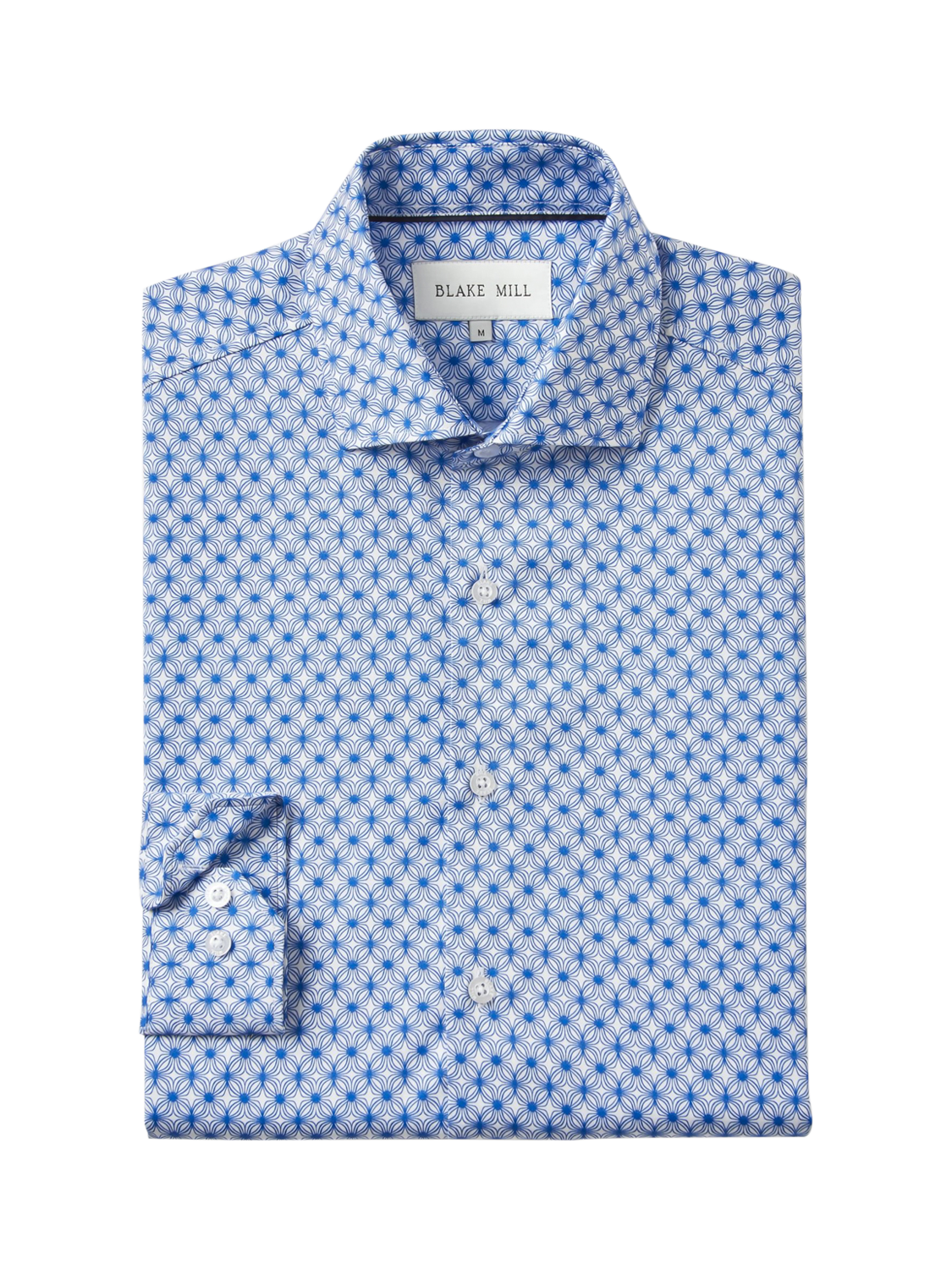 Product image 3 of 6, which shows Blake Mill Cutaway Collar Wavy Geo Print Tailored Fit Shirt, Blue Pattern, S