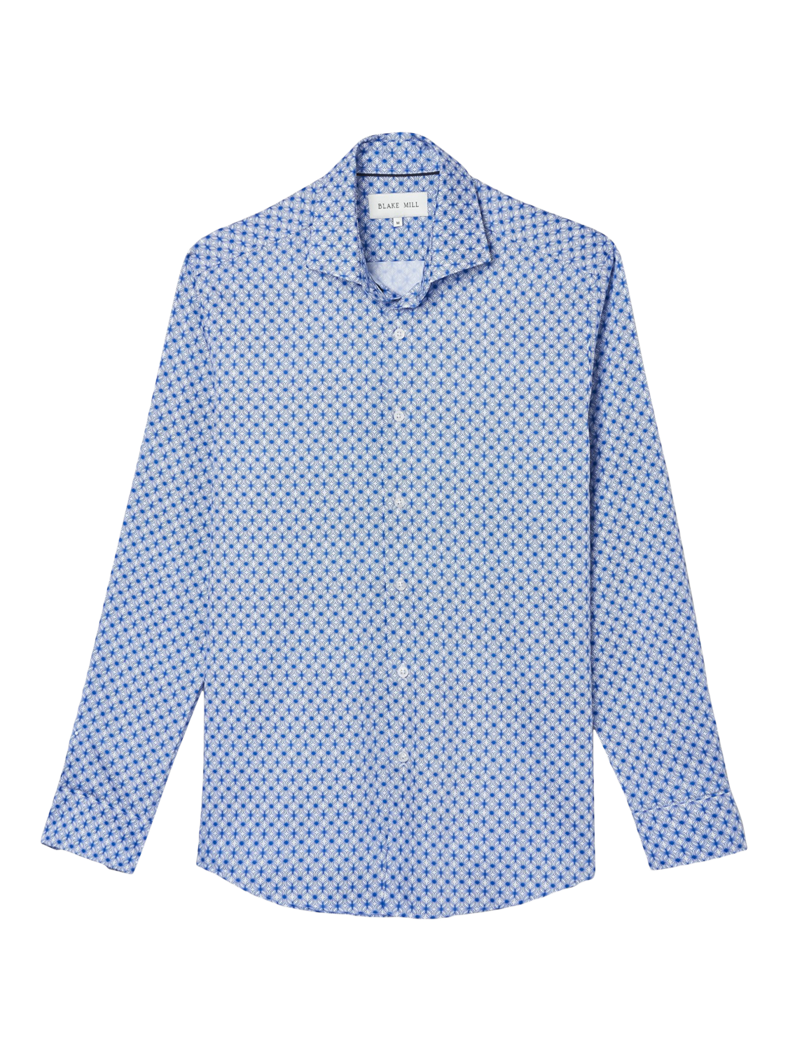 Product image 4 of 6, which shows Blake Mill Cutaway Collar Wavy Geo Print Tailored Fit Shirt, Blue Pattern, S
