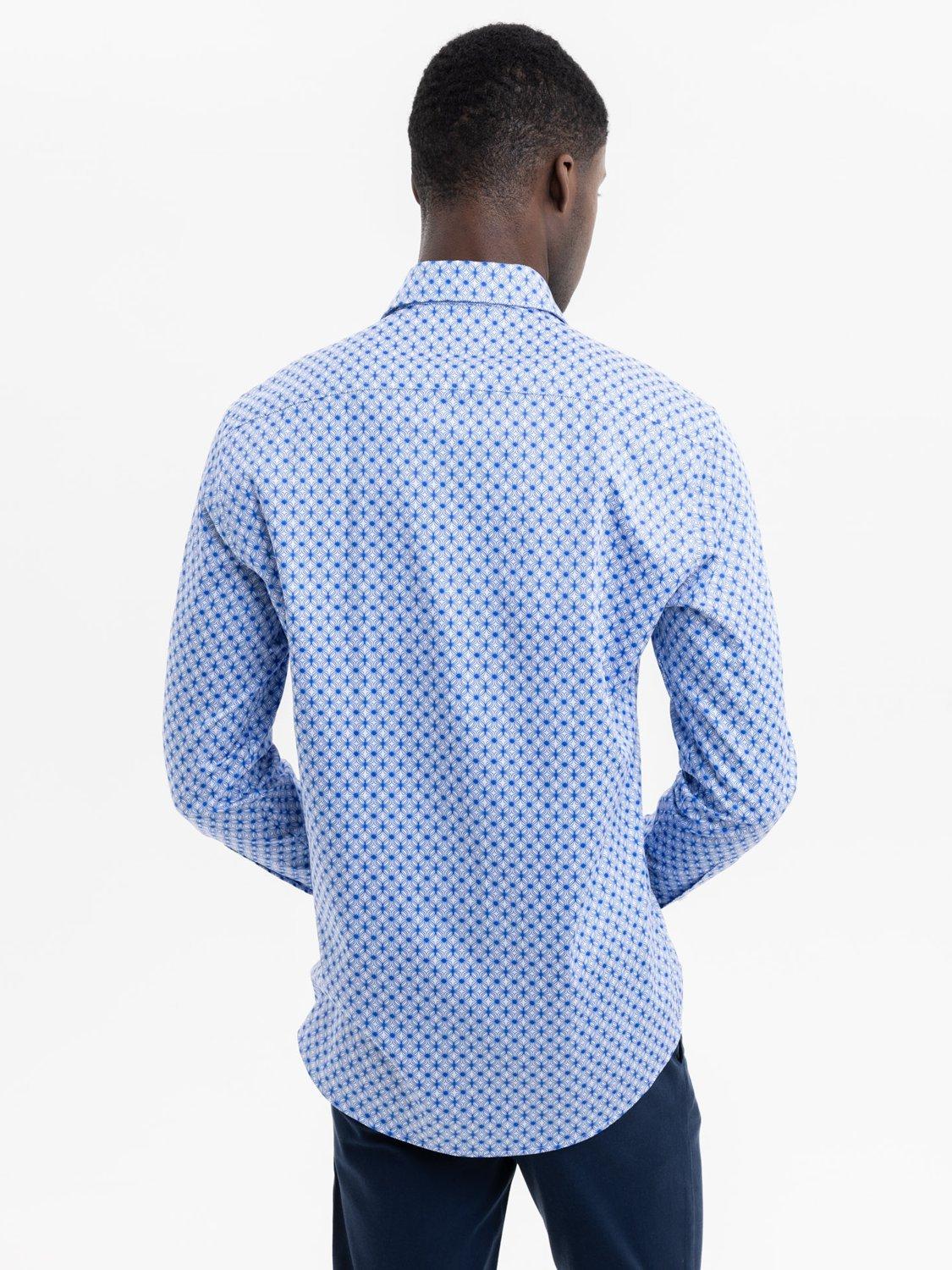 Product image 5 of 6, which shows Blake Mill Cutaway Collar Wavy Geo Print Tailored Fit Shirt, Blue Pattern, S