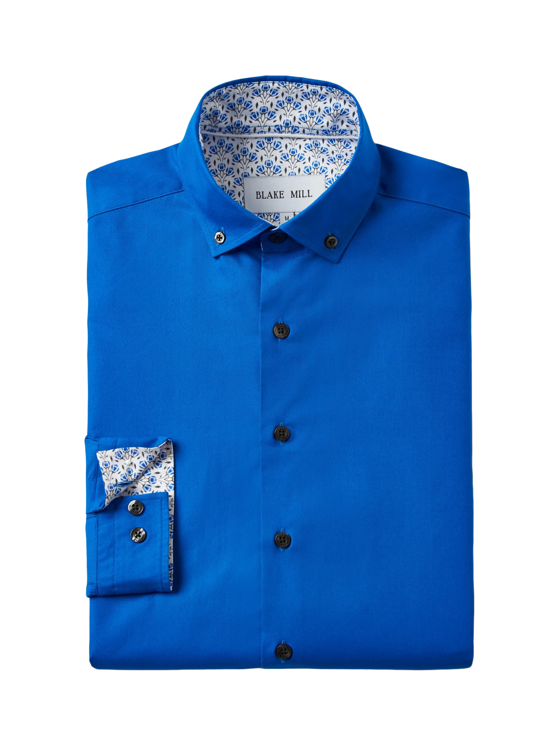 Product image 3 of 6, which shows Blake Mill Organic Cotton Botanic Geo Print Trim Oxford Shirt, Bright Blue, S