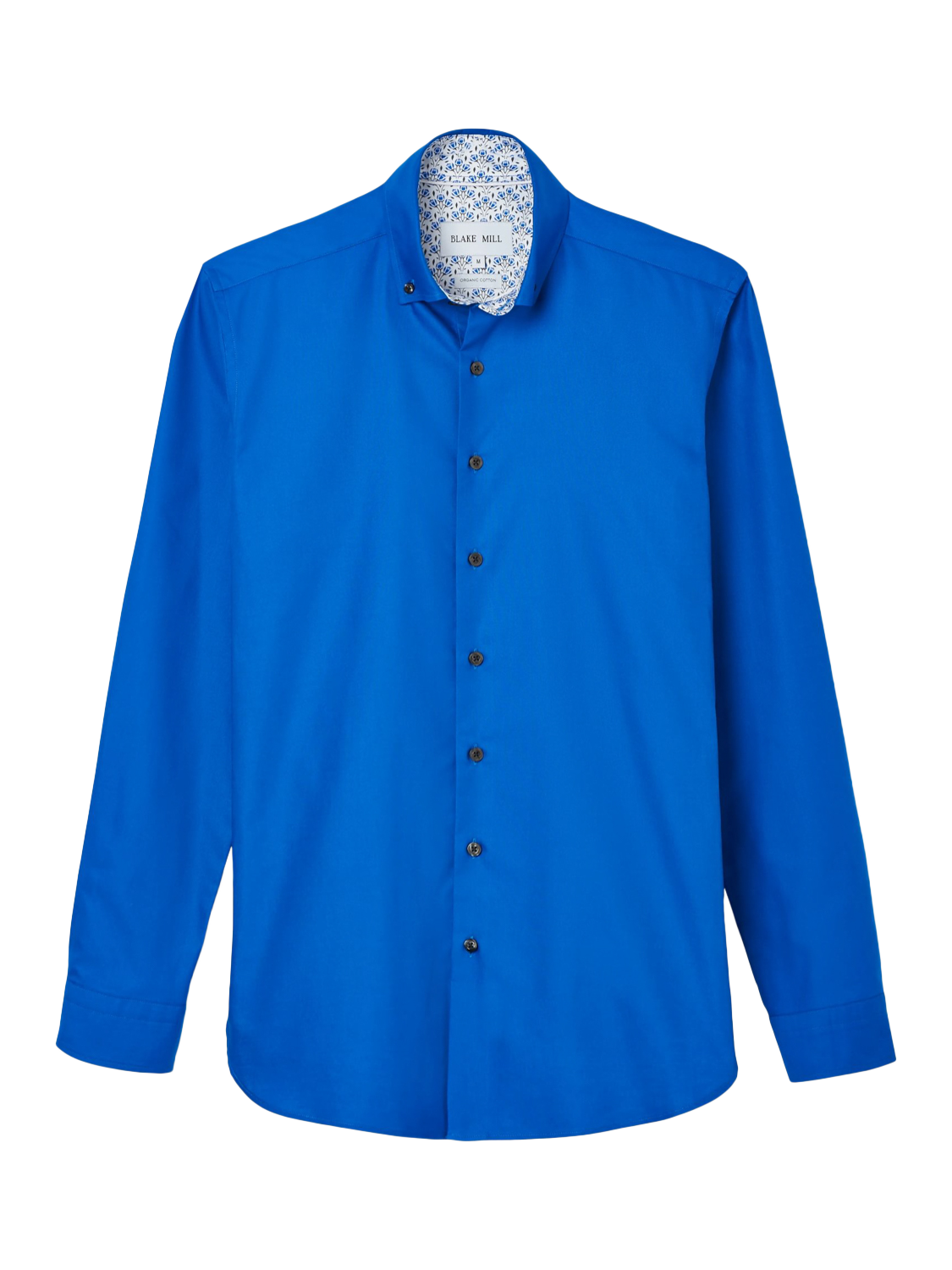 Product image 4 of 6, which shows Blake Mill Organic Cotton Botanic Geo Print Trim Oxford Shirt, Bright Blue, S