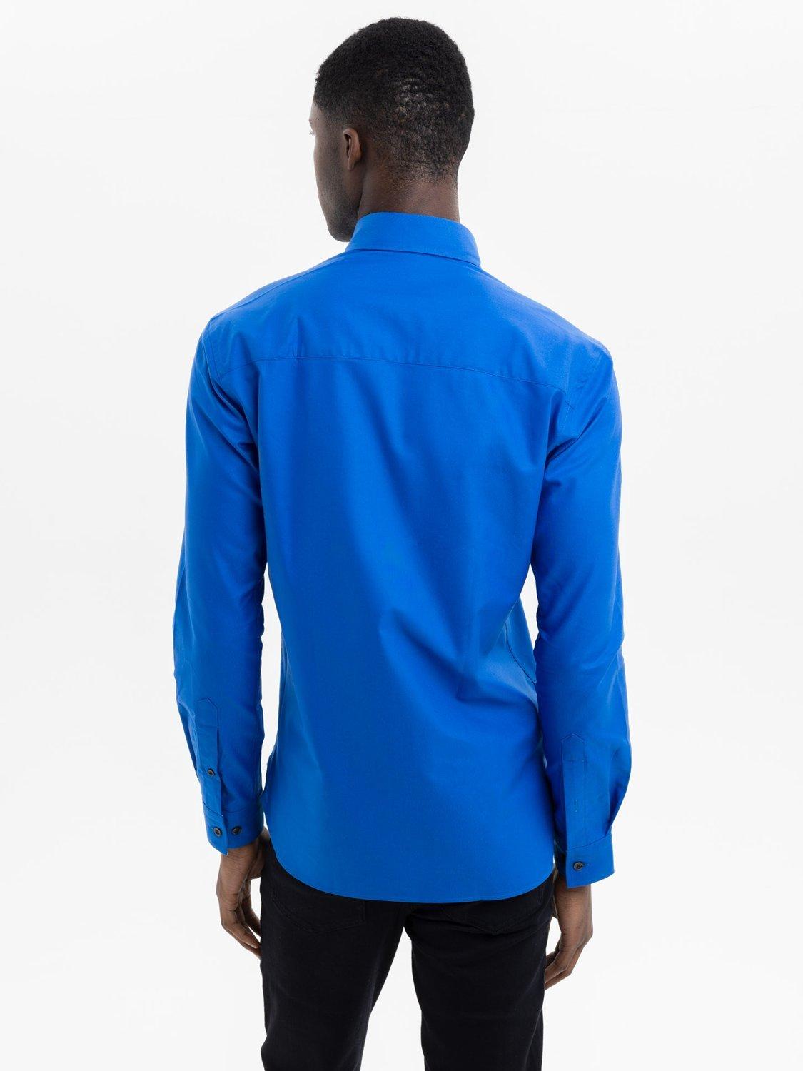 Product image 5 of 6, which shows Blake Mill Organic Cotton Botanic Geo Print Trim Oxford Shirt, Bright Blue, S